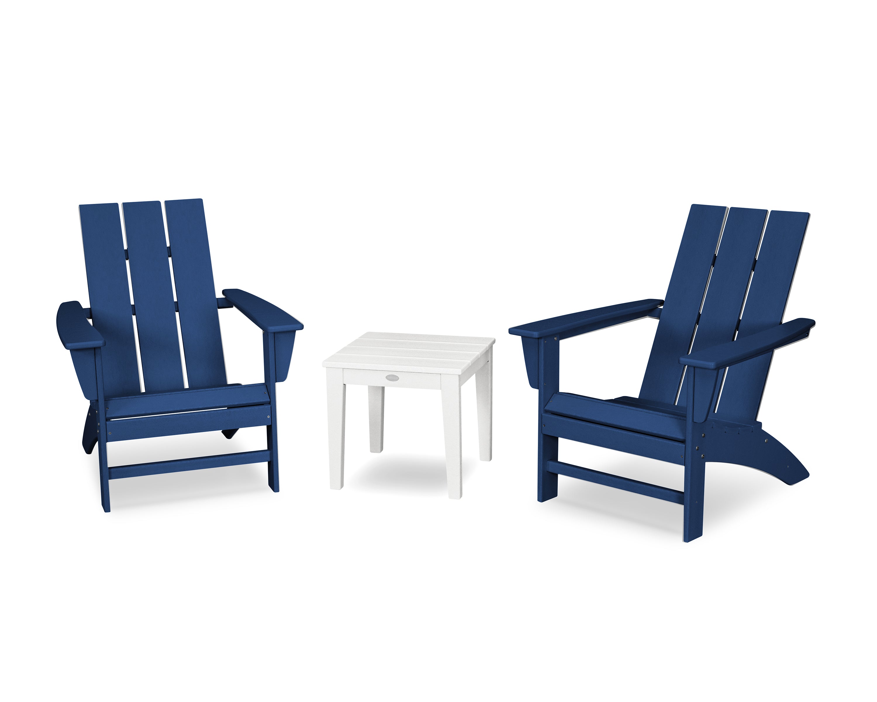 POLYWOOD Modern Adirondack 3-Piece Set in Navy / White