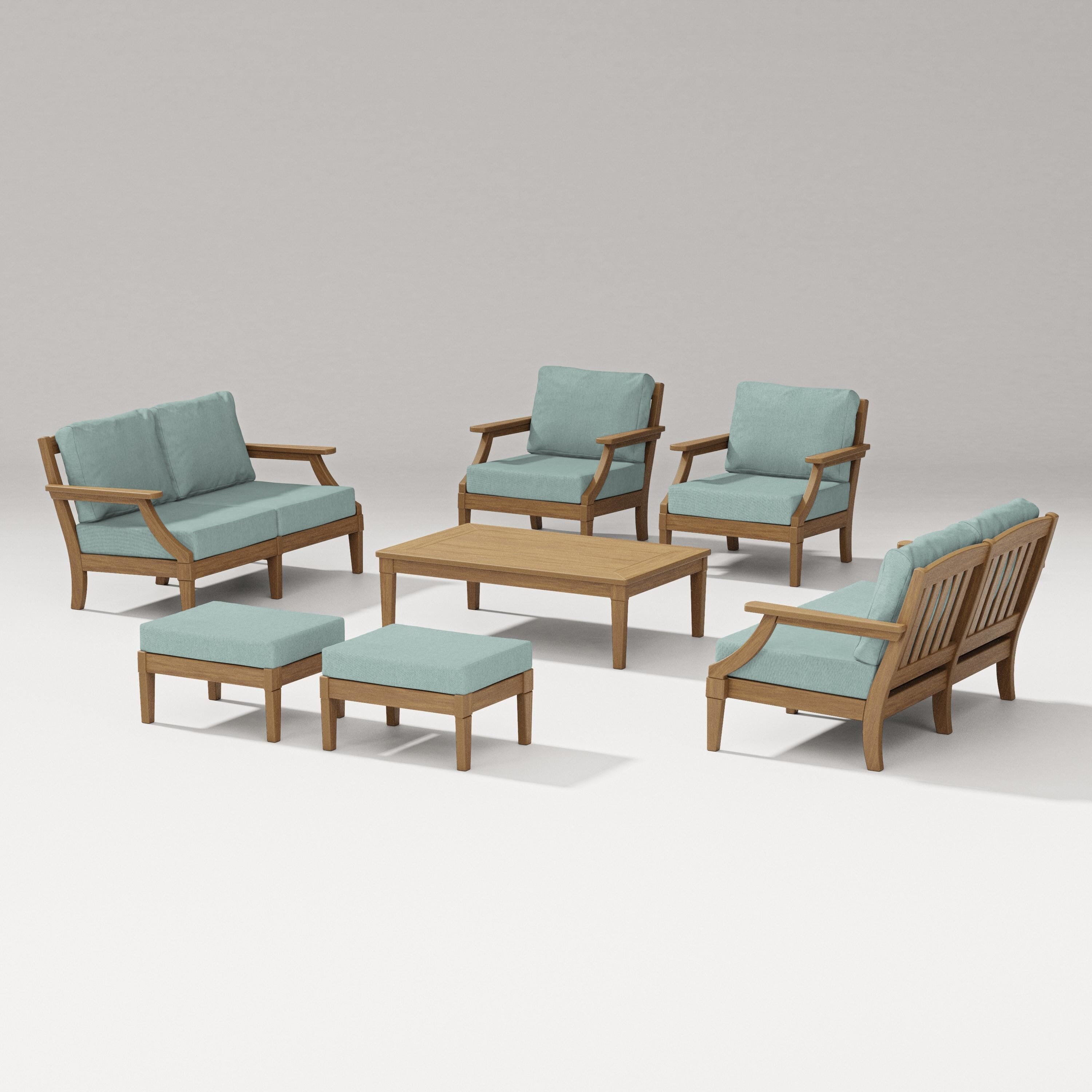 PW Designer Series Estate 7-Piece Lounge Loveseat Set in Natural / Glacier Spa