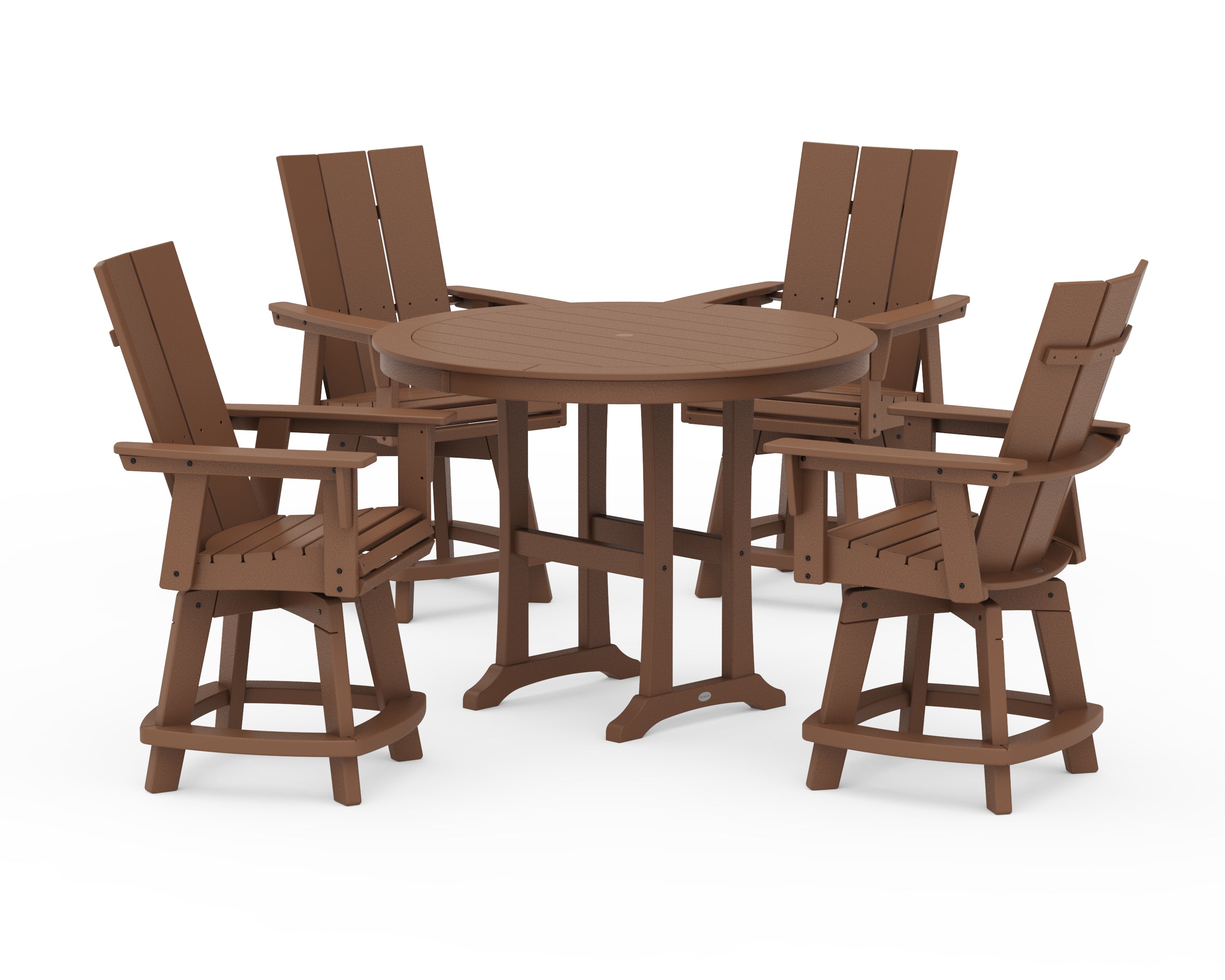 POLYWOOD 5-Piece Modern Swivel Counter Set in Teak