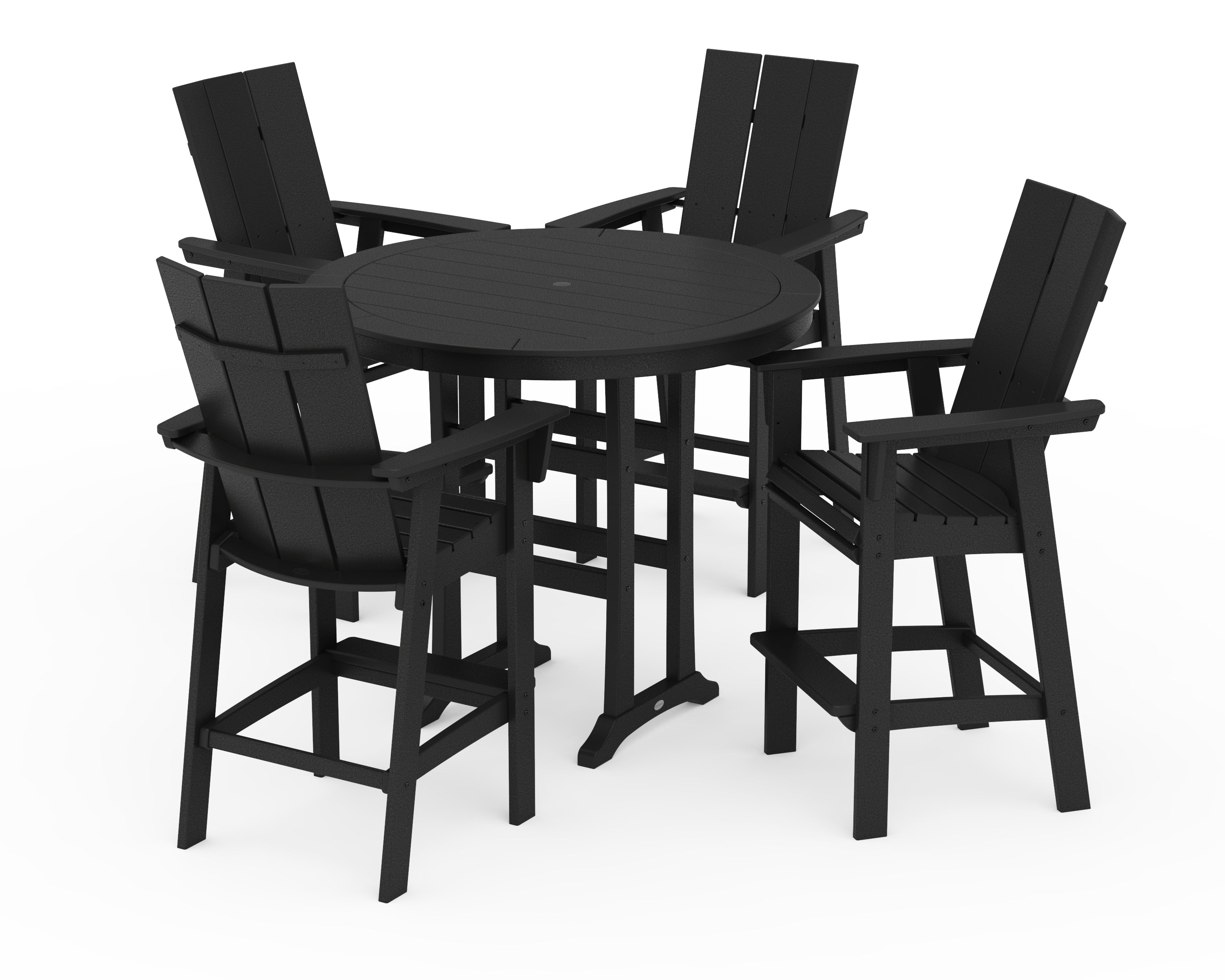 POLYWOOD Modern Curveback Adirondack 5-Piece Nautical Trestle Bar Set in Black