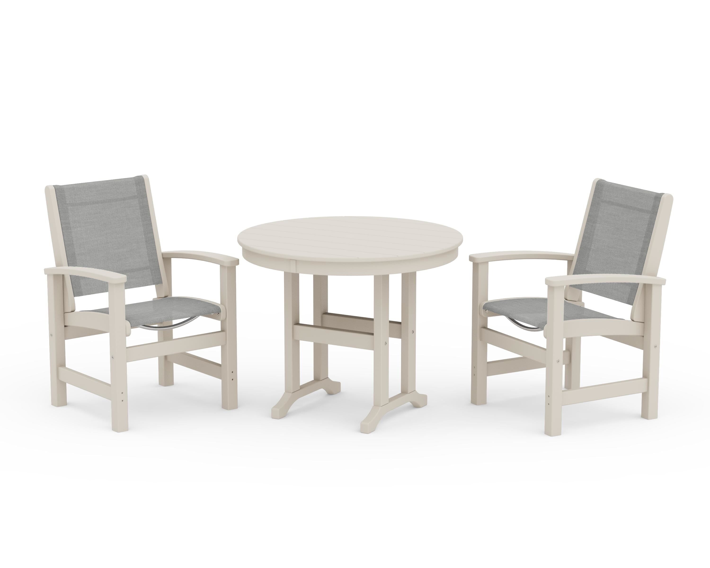 POLYWOOD Coastal 3-Piece Round Dining Set in Sand / Metallic Sling