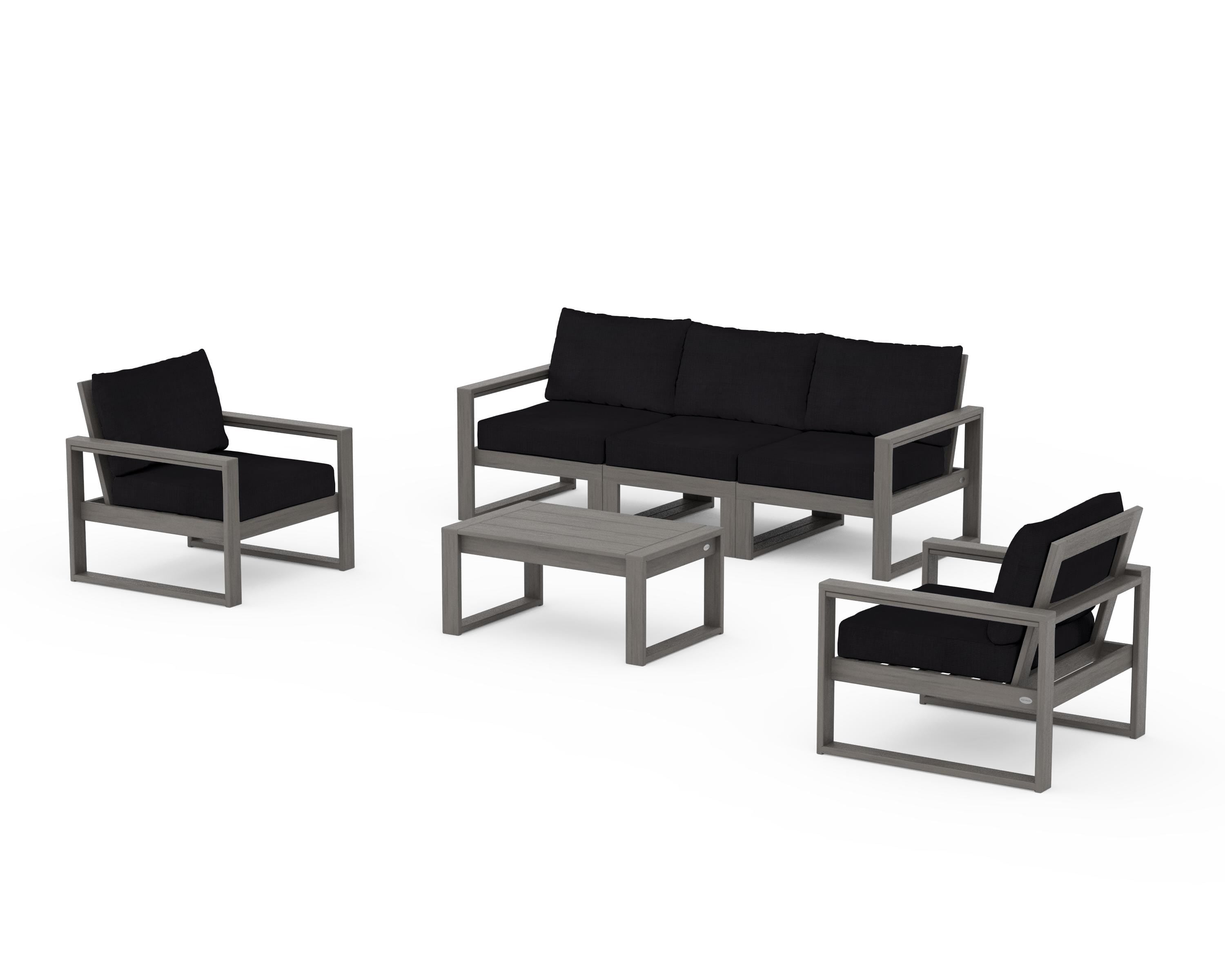 POLYWOOD EDGE Sectional 4-Piece Deep Seating Set with Sofa in Driftwood / Midnight Linen