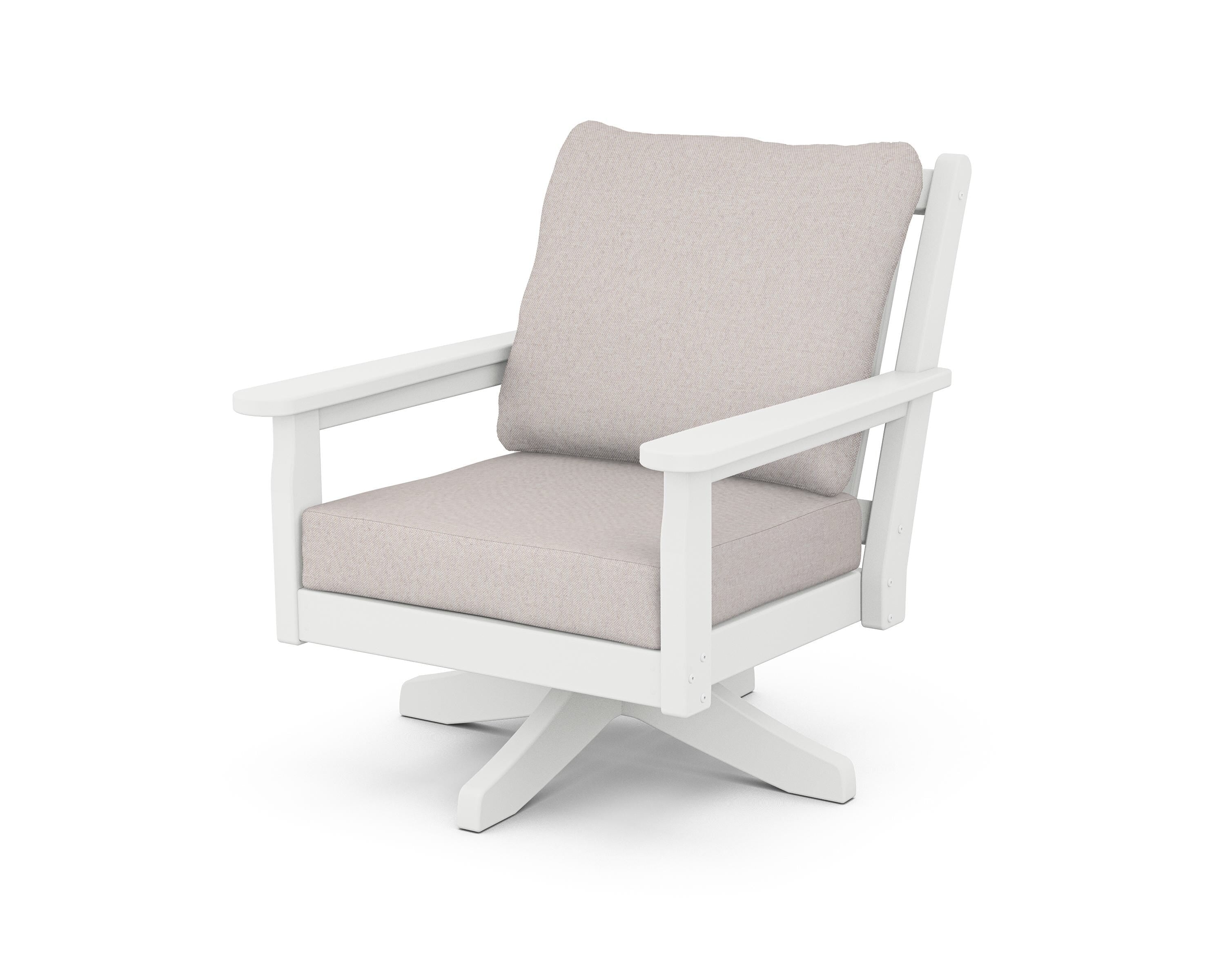 POLYWOOD Chippendale Deep Seating Swivel Chair in White / Dune Burlap