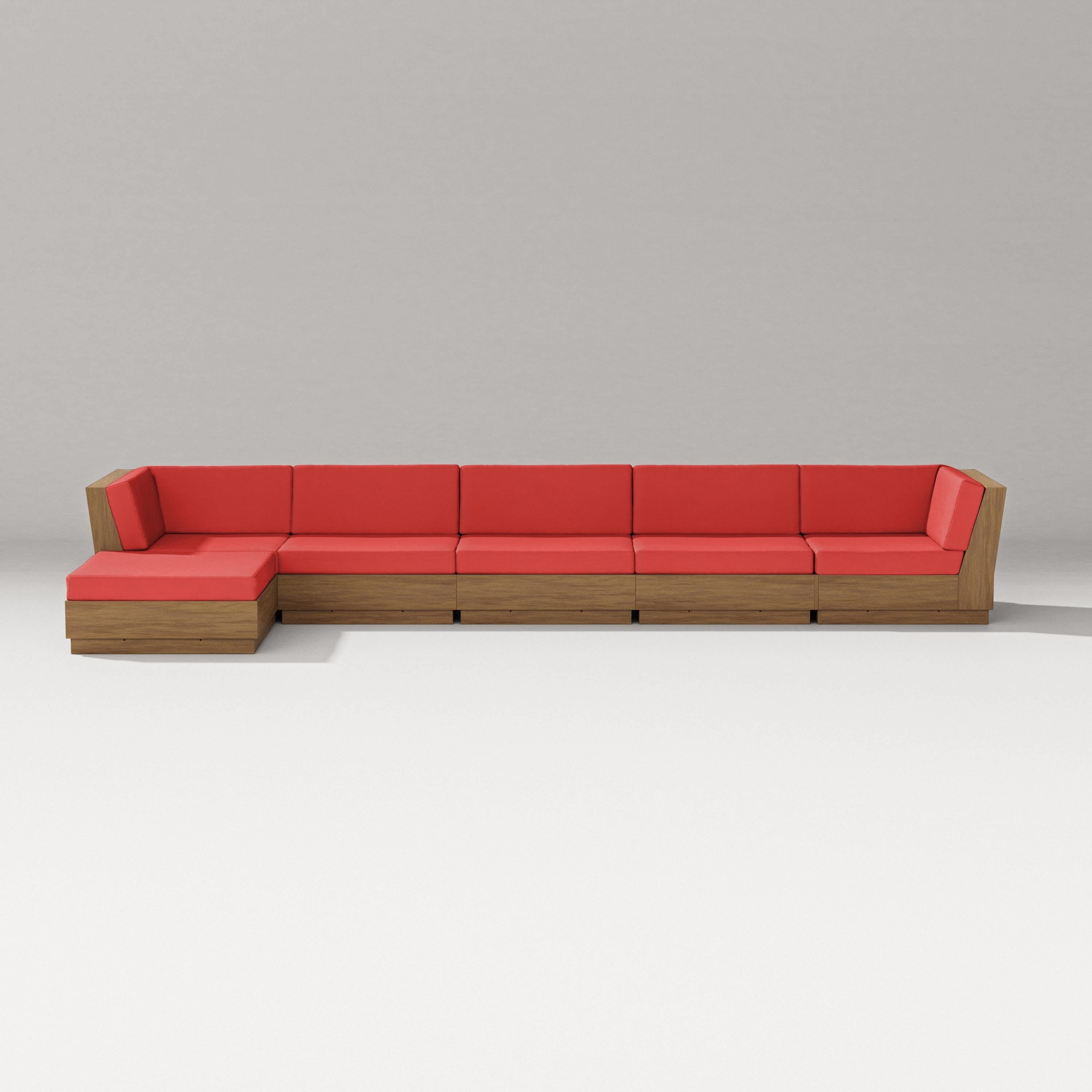 PW Designer Series Elevate 6-Piece Chaise Sectional in Natural / Crimson Linen