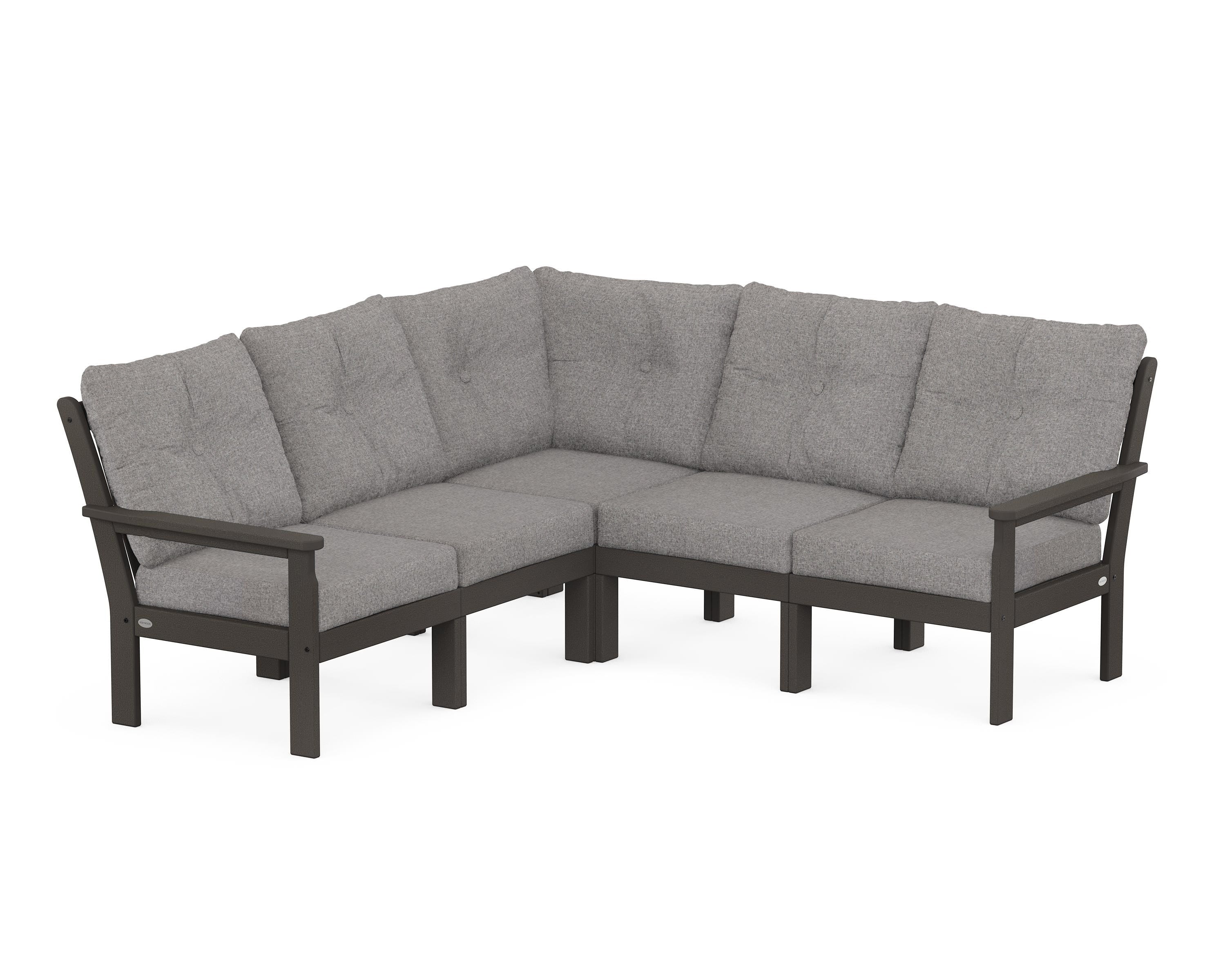 POLYWOOD Vineyard 5-Piece Sectional in Vintage Coffee / Grey Mist