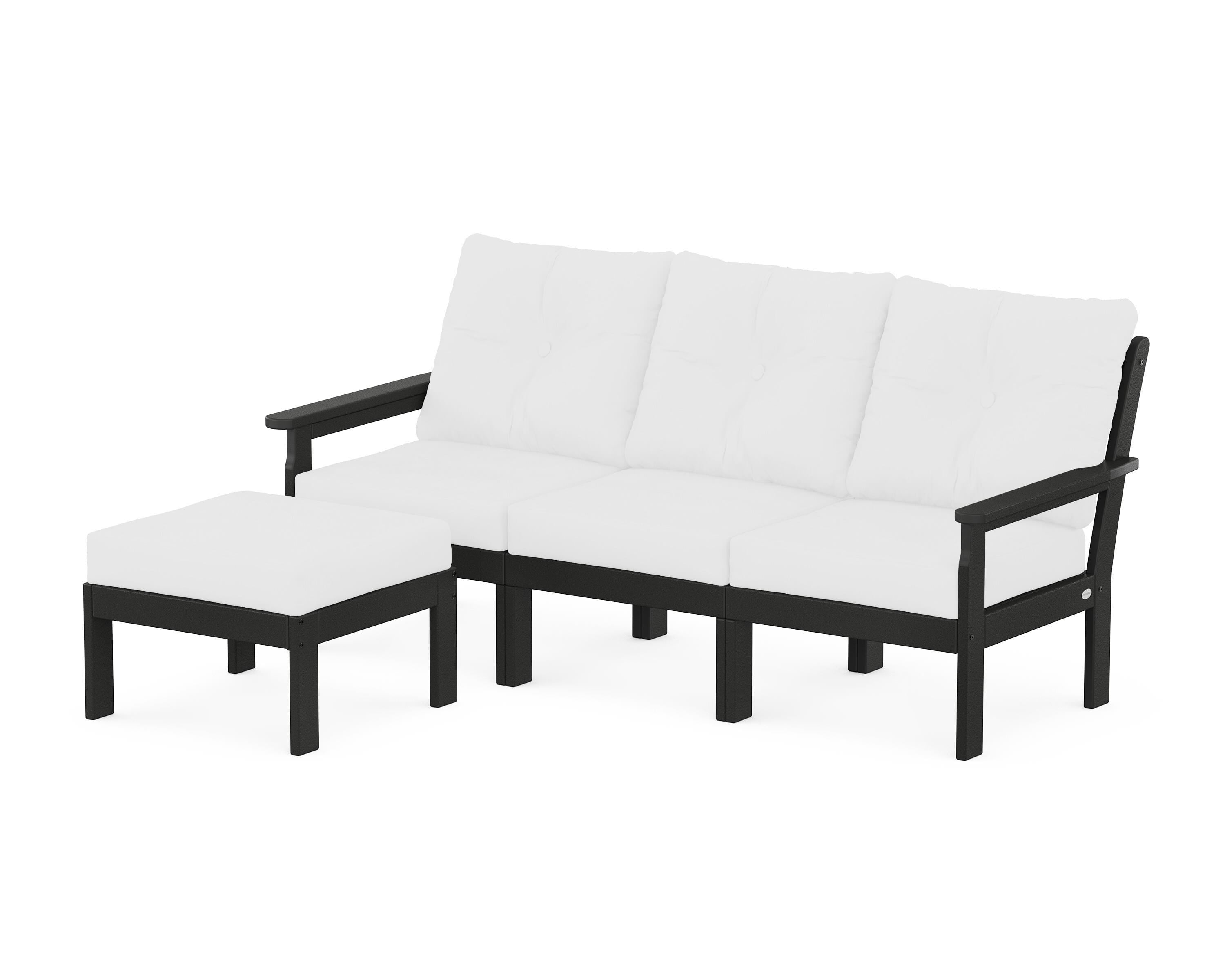 POLYWOOD Vineyard 4-Piece Sectional with Ottoman in Black / Natural