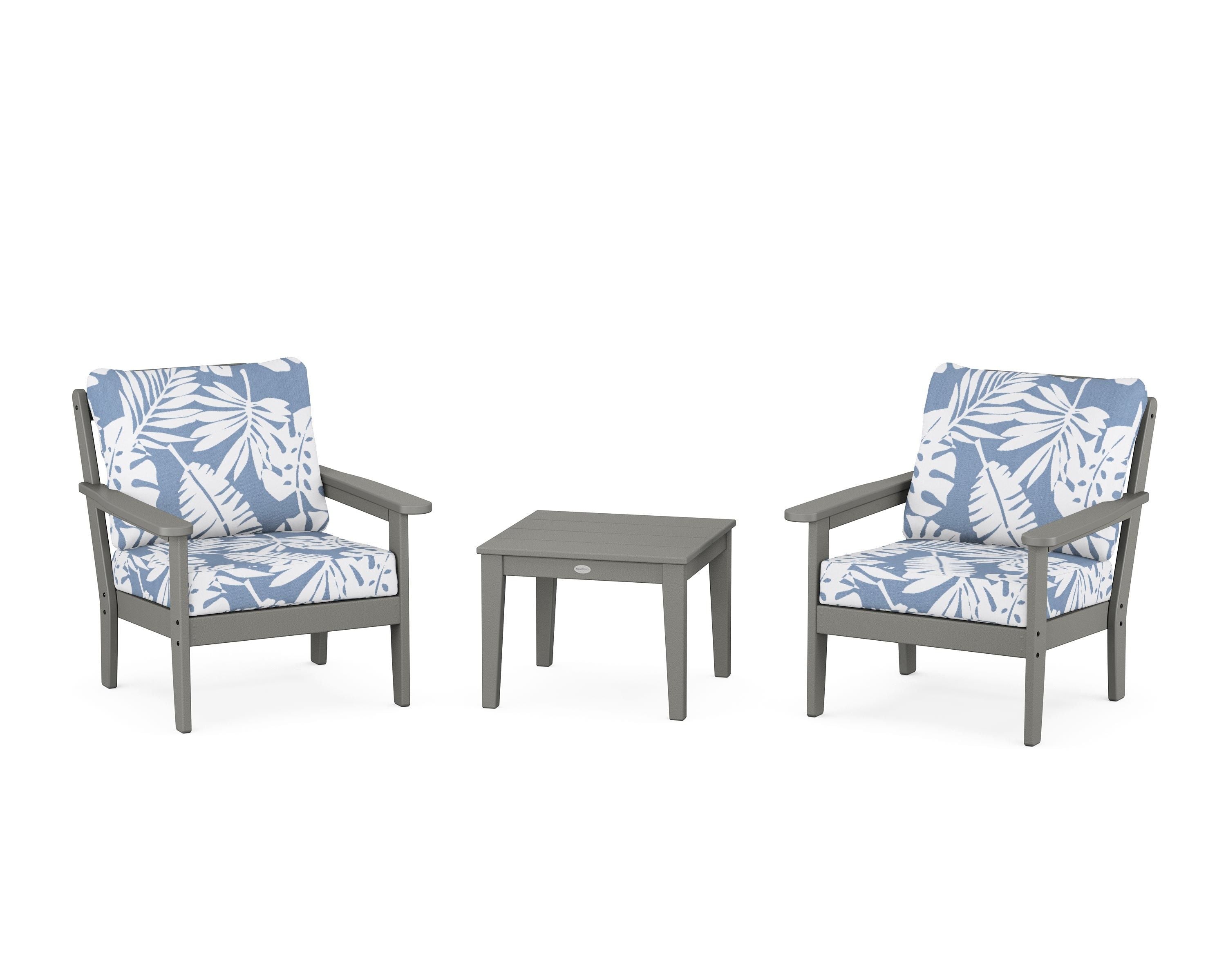 Country Living Cottage 3-Piece Deep Seating Set in Slate Grey / Leaf Sky Blue