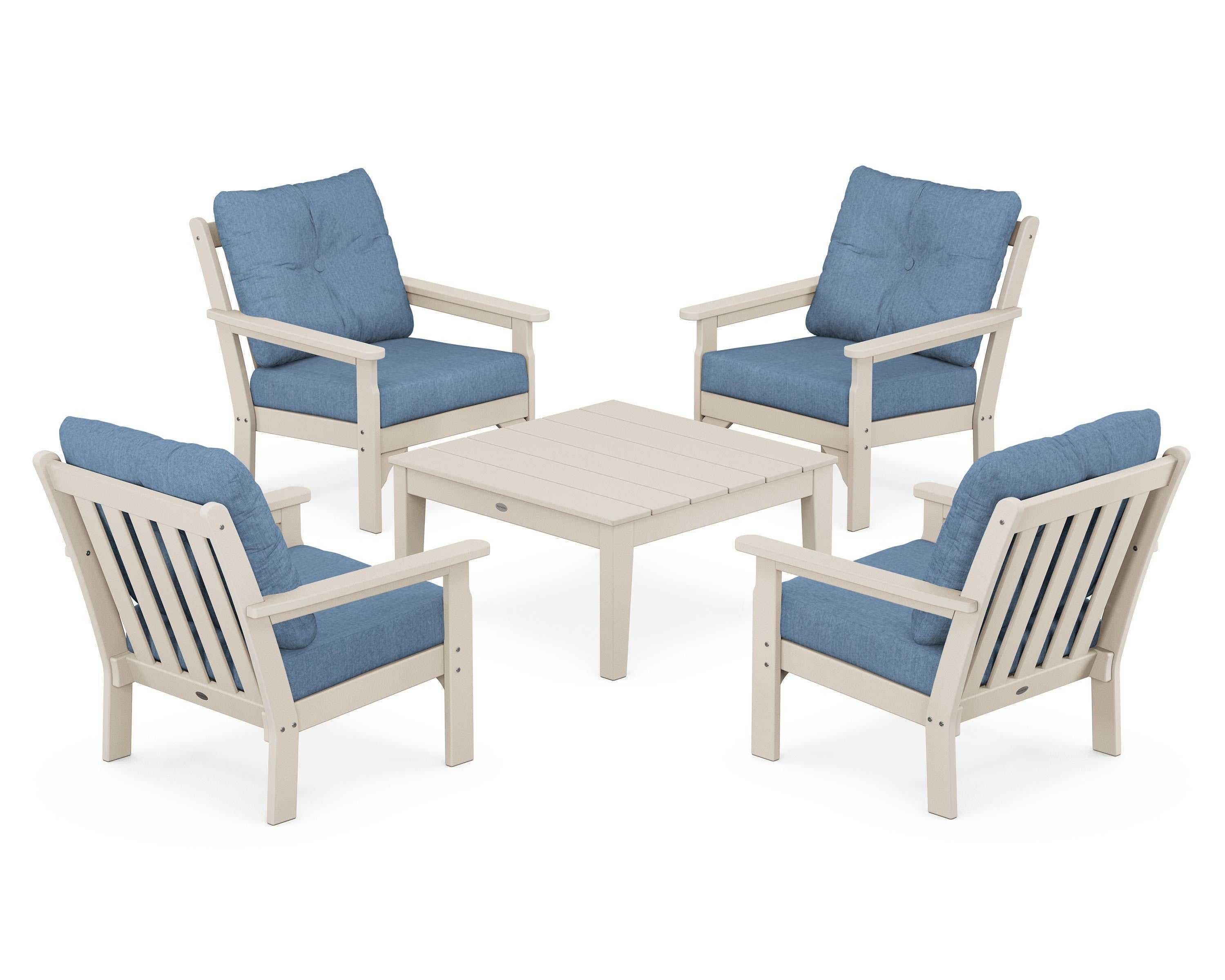 POLYWOOD Vineyard 5-Piece Deep Seating Conversation Set in Sand / Sky Blue