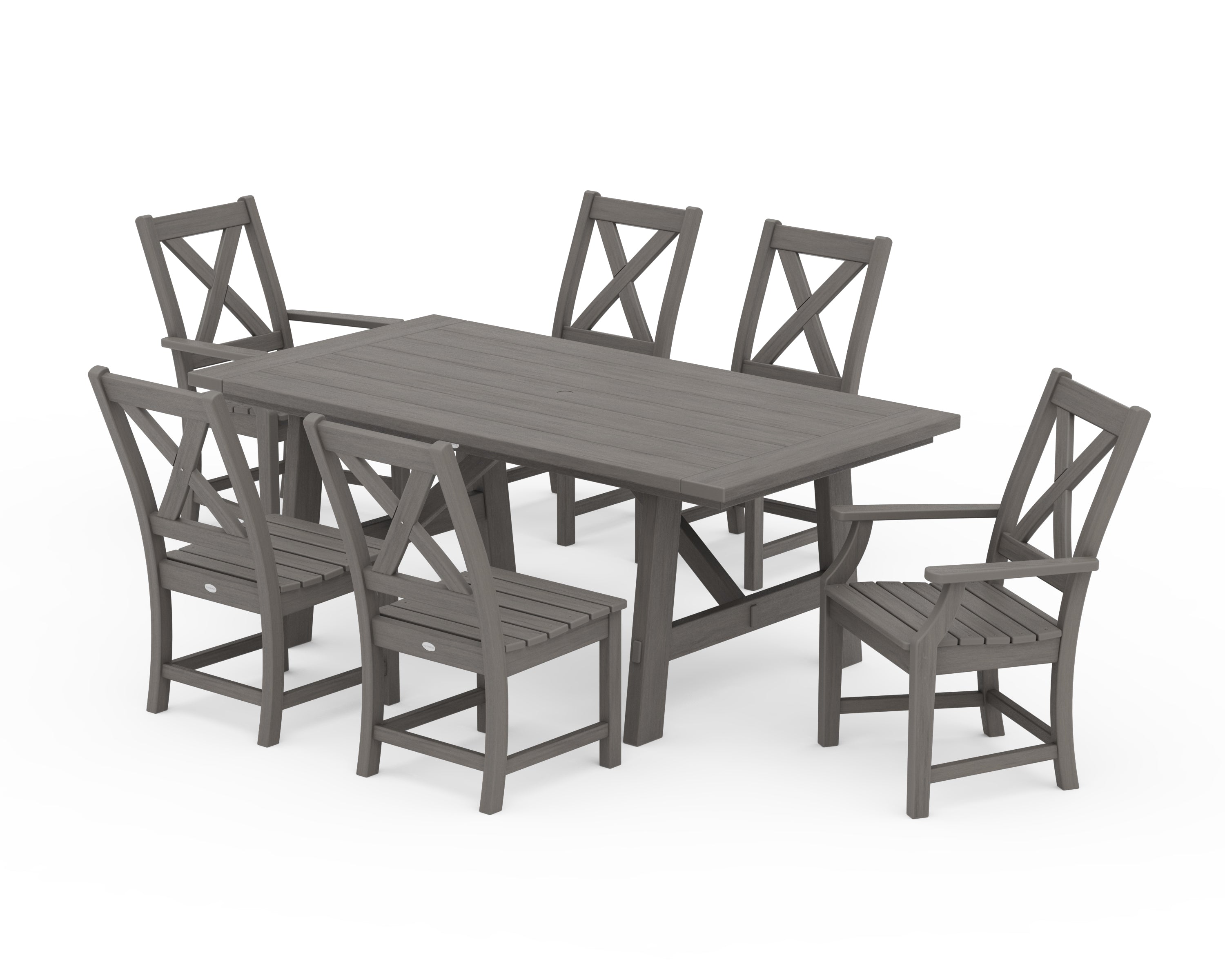 POLYWOOD Braxton 7-Piece Rustic Farmhouse Dining Set in Driftwood