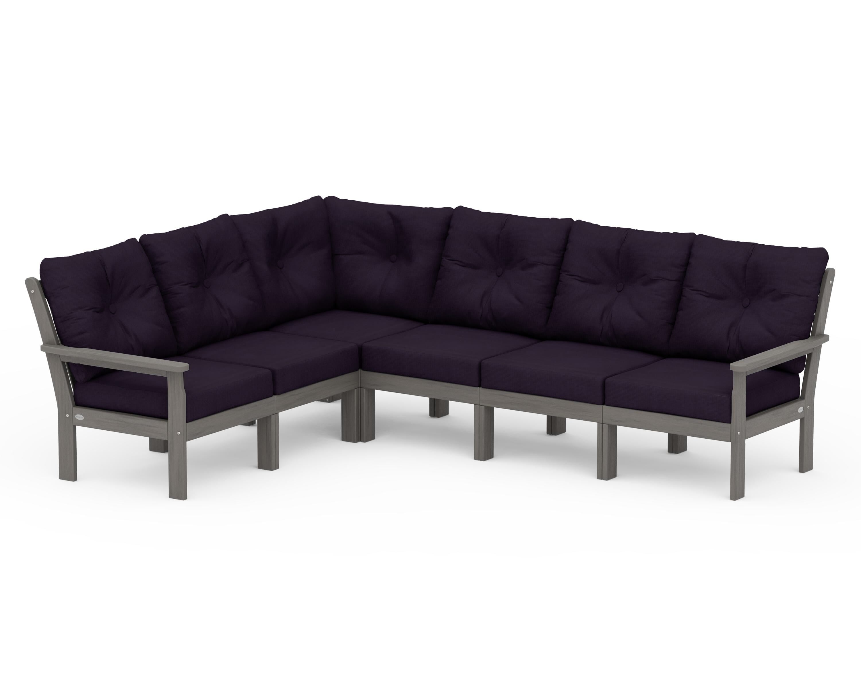 POLYWOOD Vineyard 6-Piece Sectional in Driftwood / Navy Linen