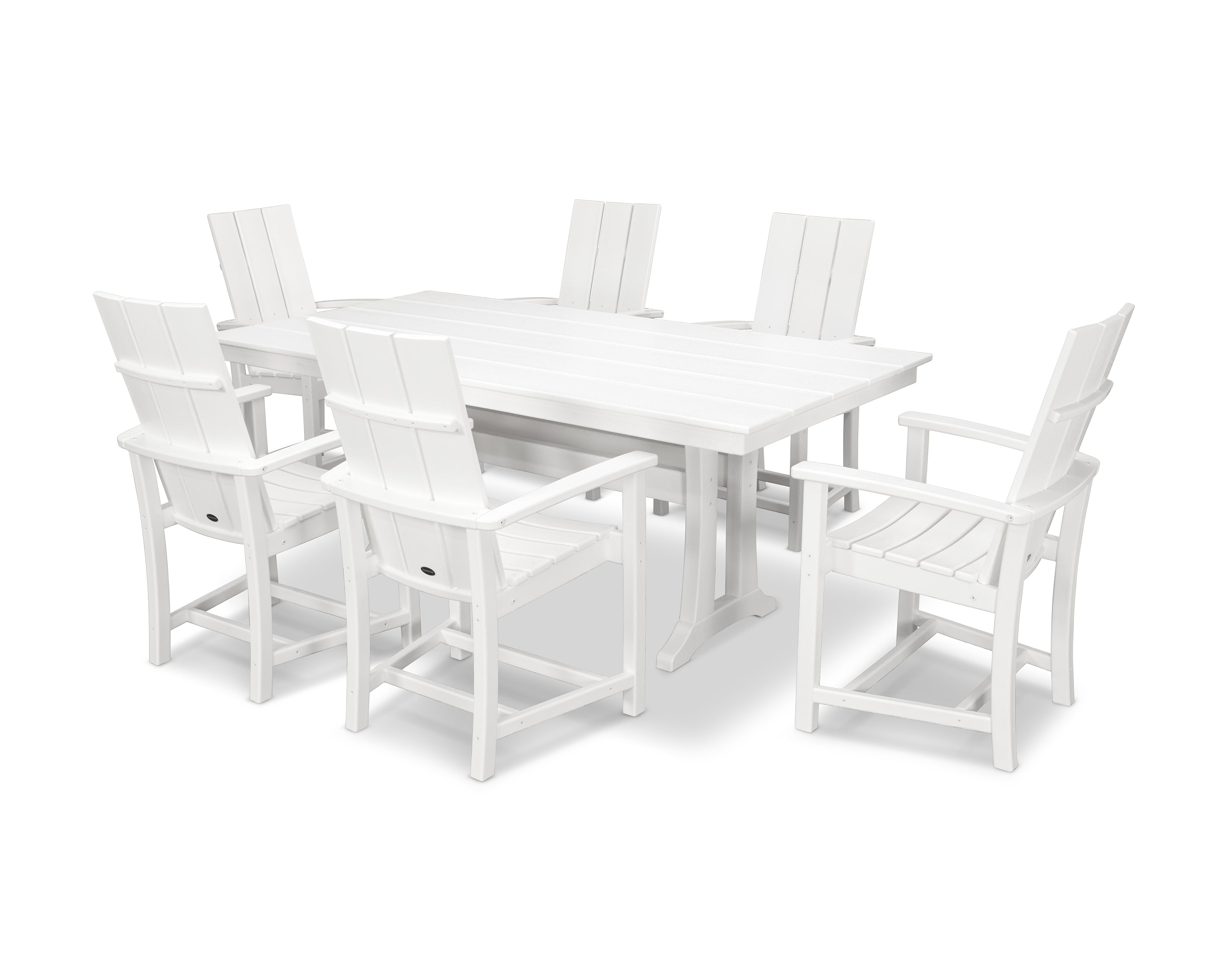 POLYWOOD Modern Adirondack 7-Piece Farmhouse Dining Set with Trestle Legs in White