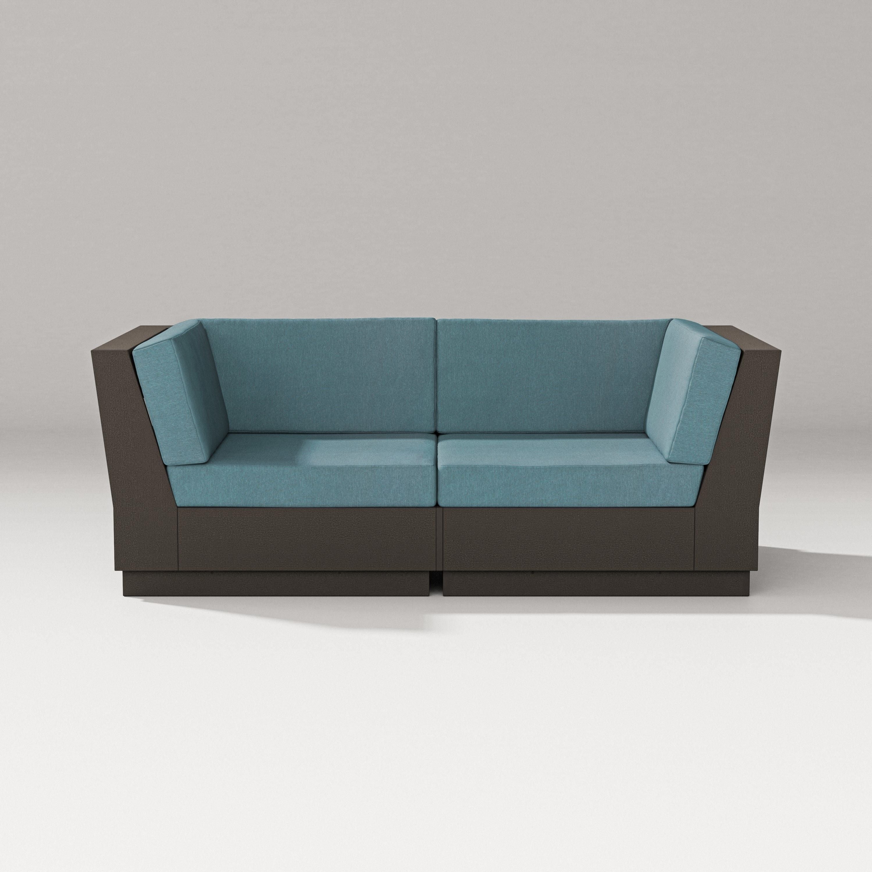 PW Designer Series Elevate Loveseat Sectional in Vintage Coffee / Ocean Teal