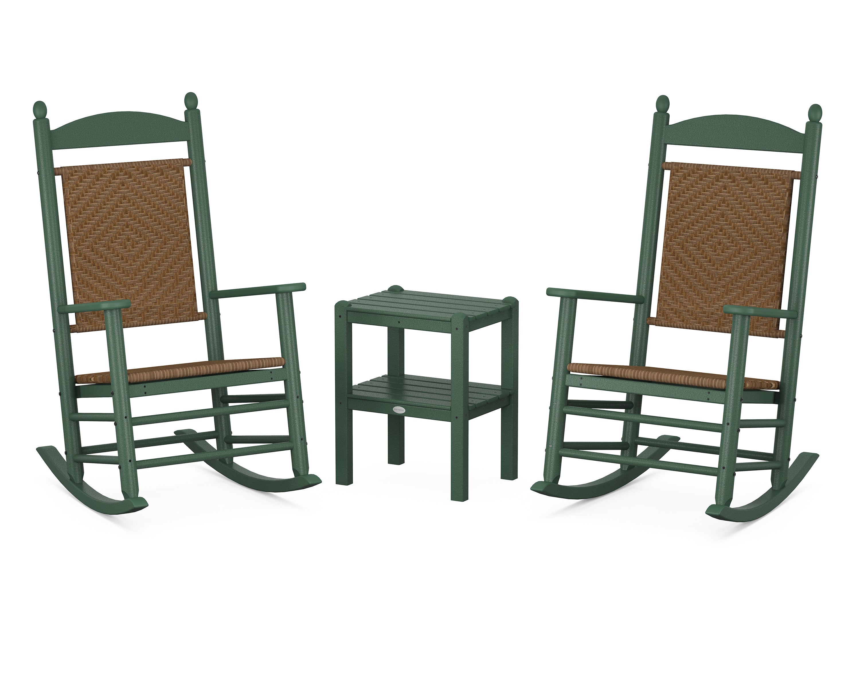 POLYWOOD Jefferson 3-Piece Woven Rocker Set in Green / Tigerwood
