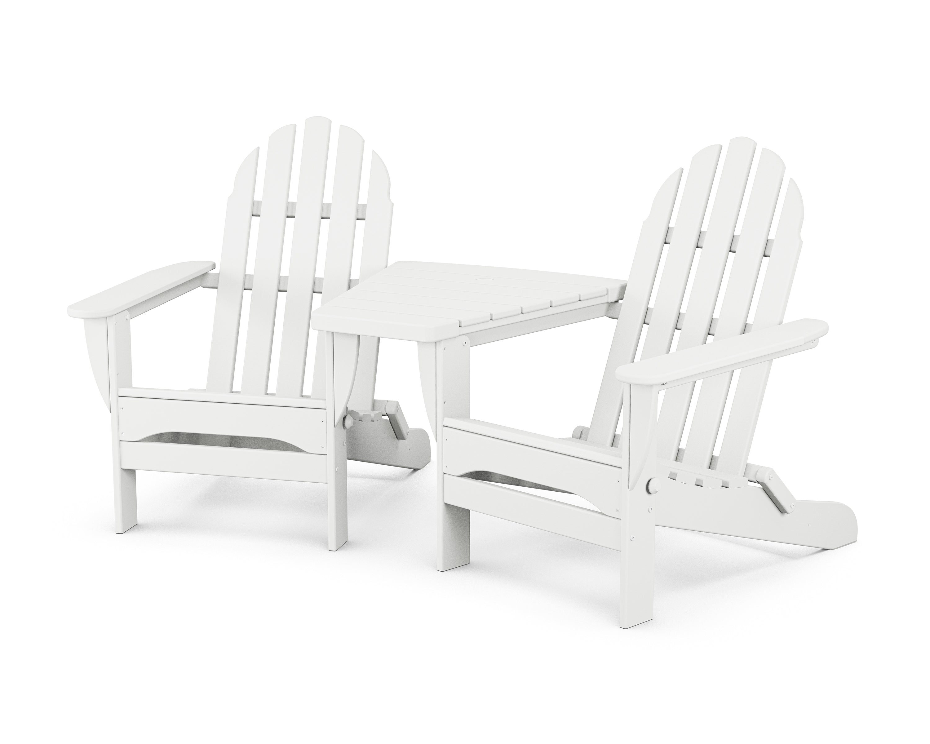 POLYWOOD® Classic Folding Adirondacks with Angled Connecting Table in White