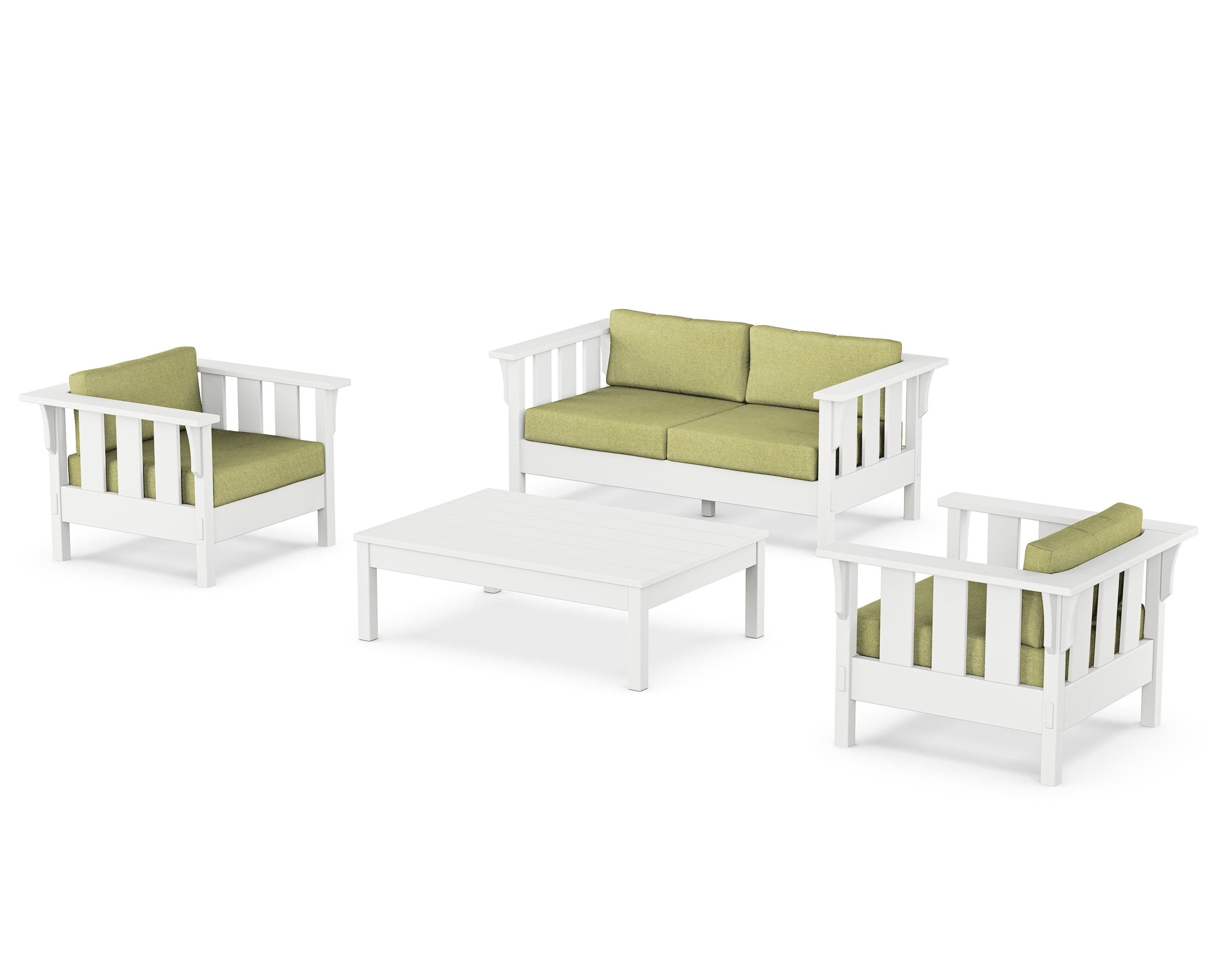 Martha Stewart by POLYWOOD Acadia 4-Piece Deep Seating Set with Loveseat in White / Chartreuse Boucle