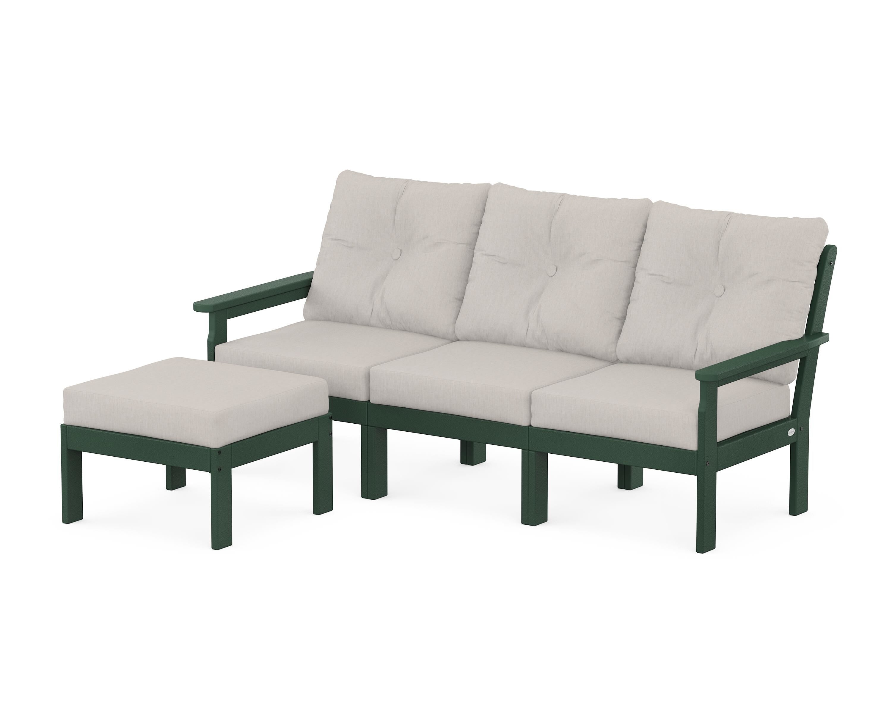POLYWOOD Vineyard 4-Piece Sectional with Ottoman in Green / Cast Ash
