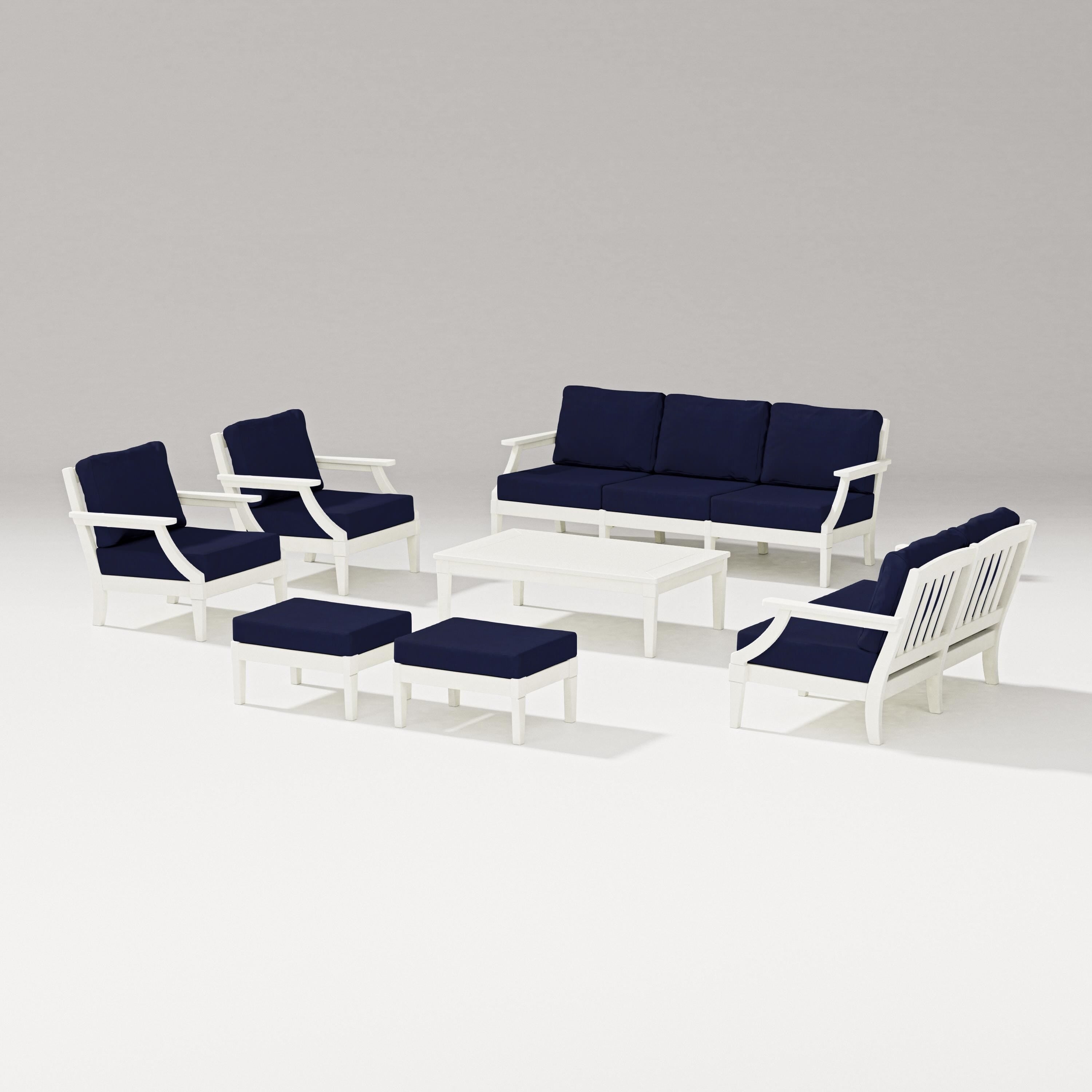 PW Designer Series Estate 7-Piece Lounge Sofa Set in Vintage White / Navy