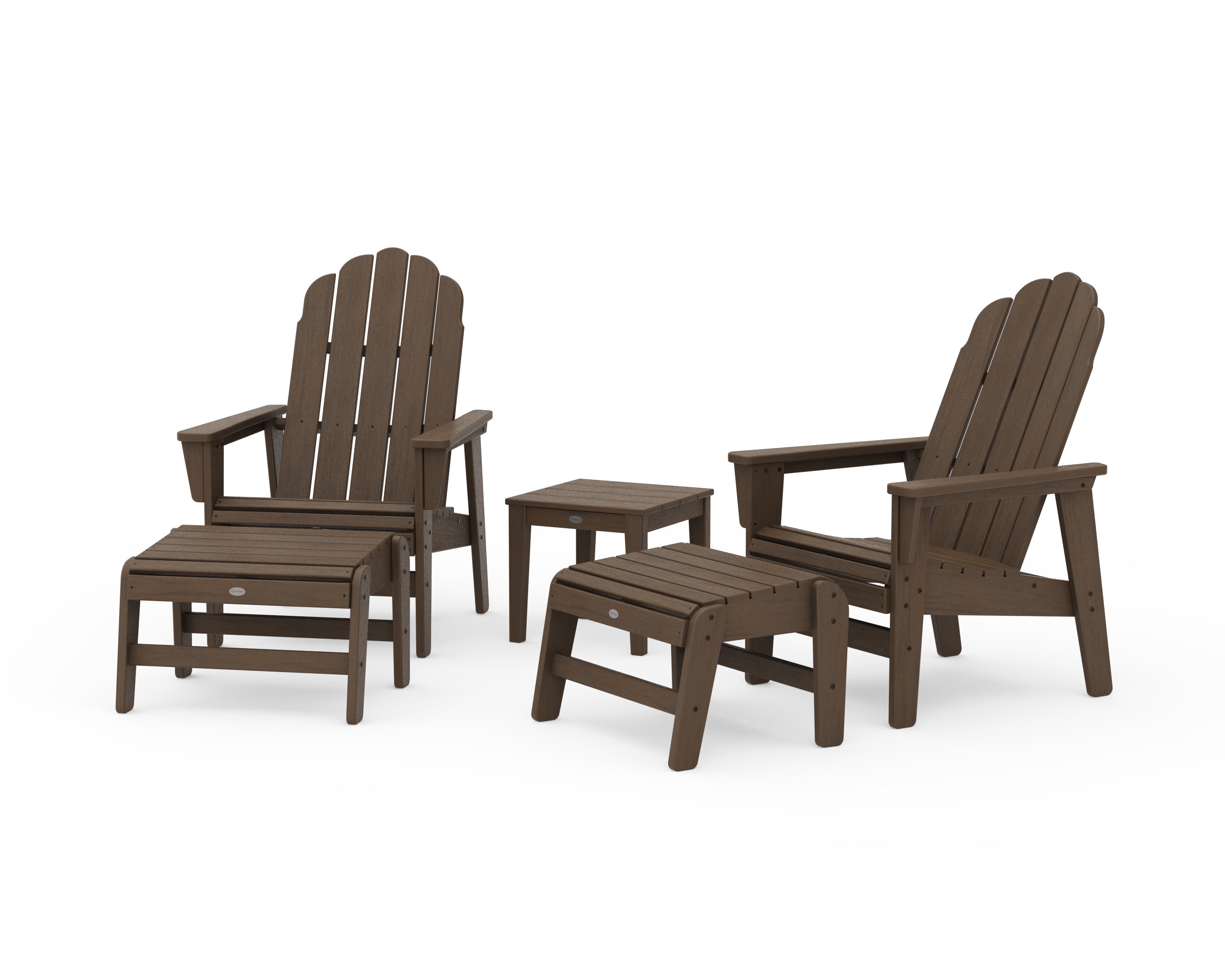 POLYWOOD 5-Piece Vineyard Grand Upright Adirondack Set with Ottomans and Side Table in Kona