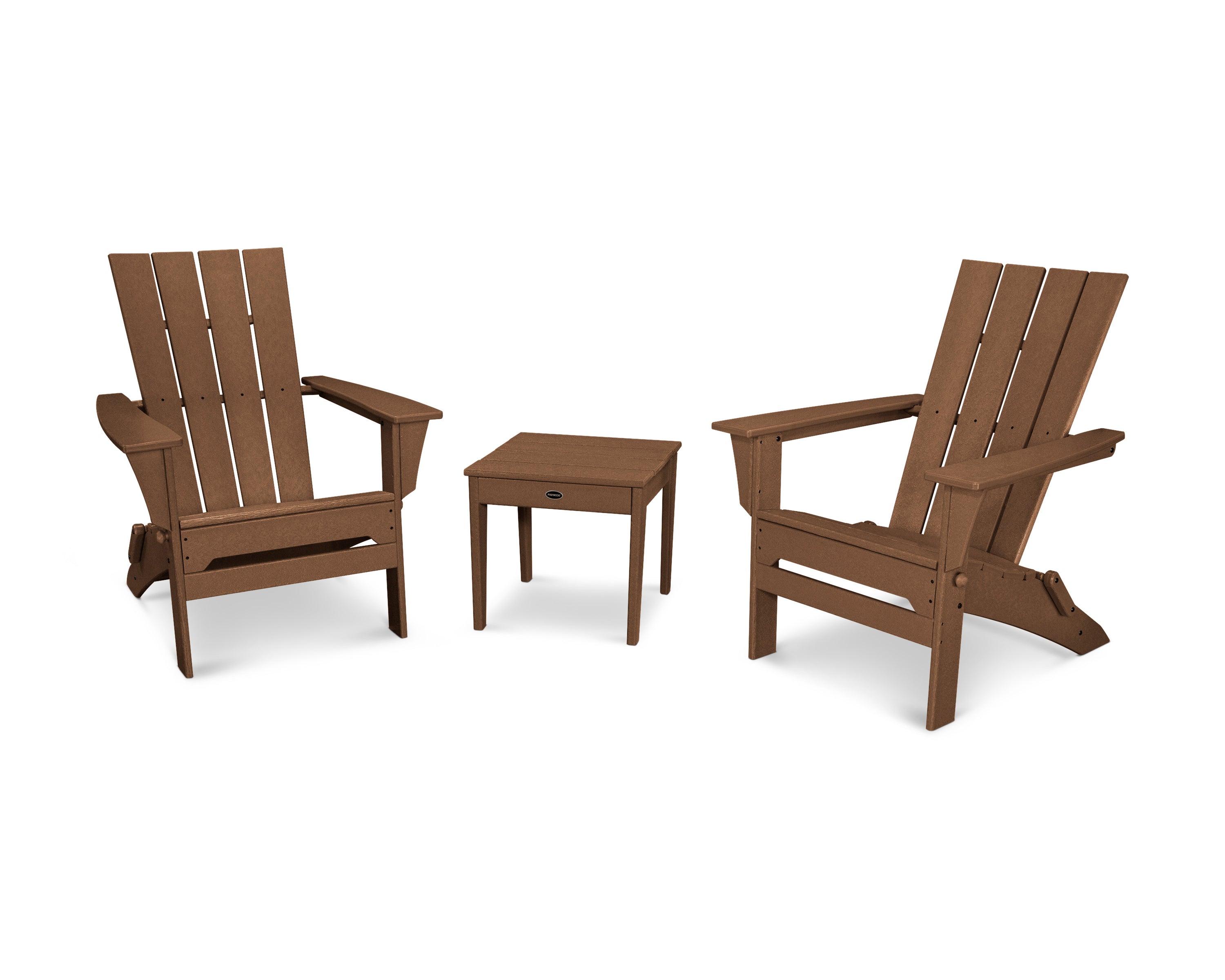 POLYWOOD Quattro Folding Chair 3-Piece Adirondack Set in Teak
