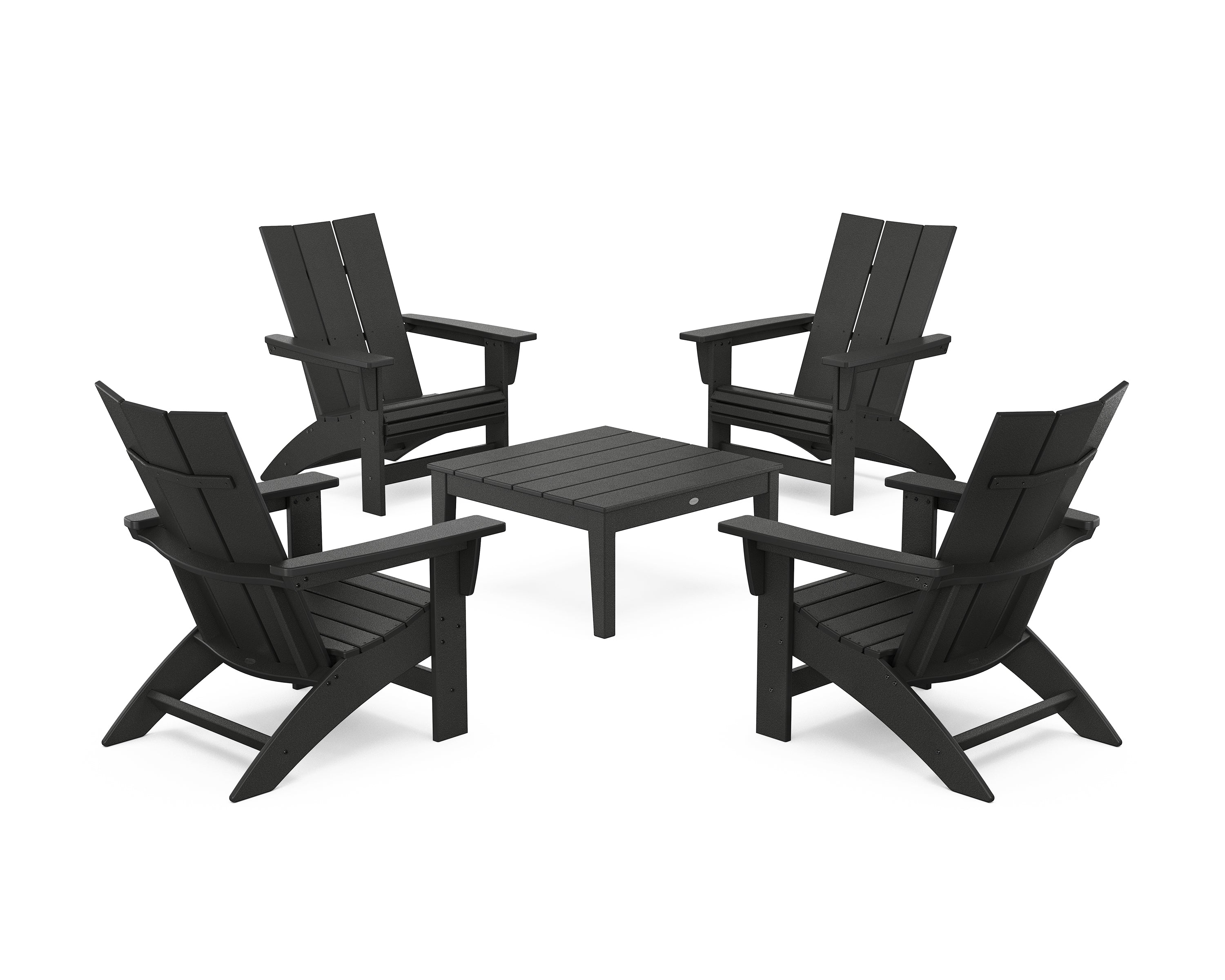 POLYWOOD 5-Piece Modern Grand Adirondack Chair Conversation Group in Black