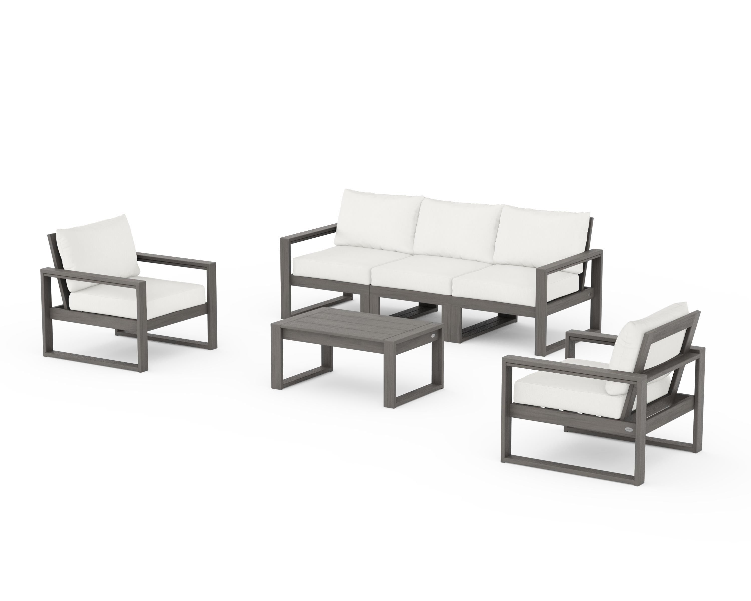 POLYWOOD EDGE Sectional 4-Piece Deep Seating Set with Sofa in Driftwood / Natural Linen