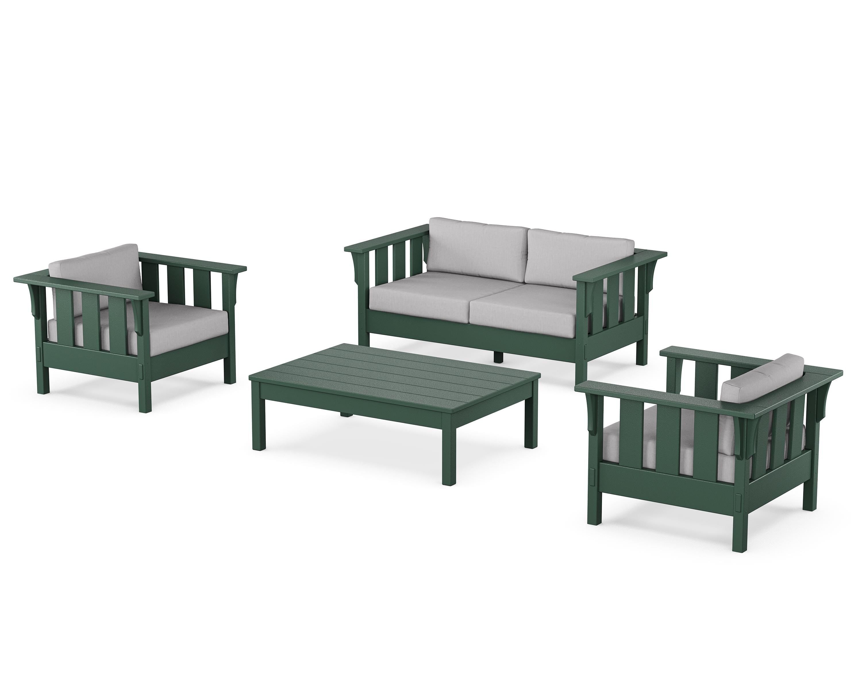 Martha Stewart by POLYWOOD Acadia 4-Piece Deep Seating Set with Loveseat in Green / Granite