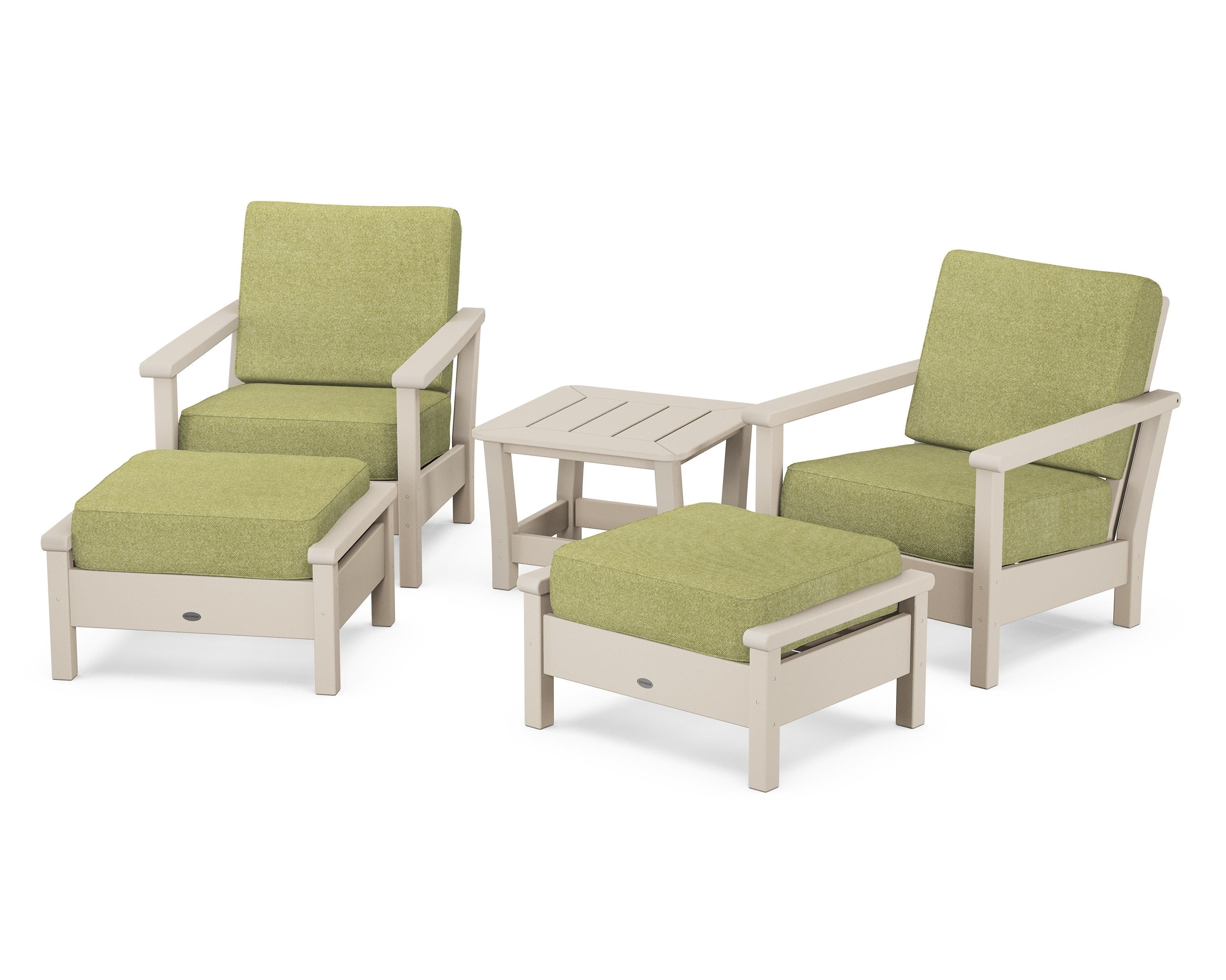 POLYWOOD Harbour 5-Piece Deep Seating Chair Set in Sand / Chartreuse Boucle