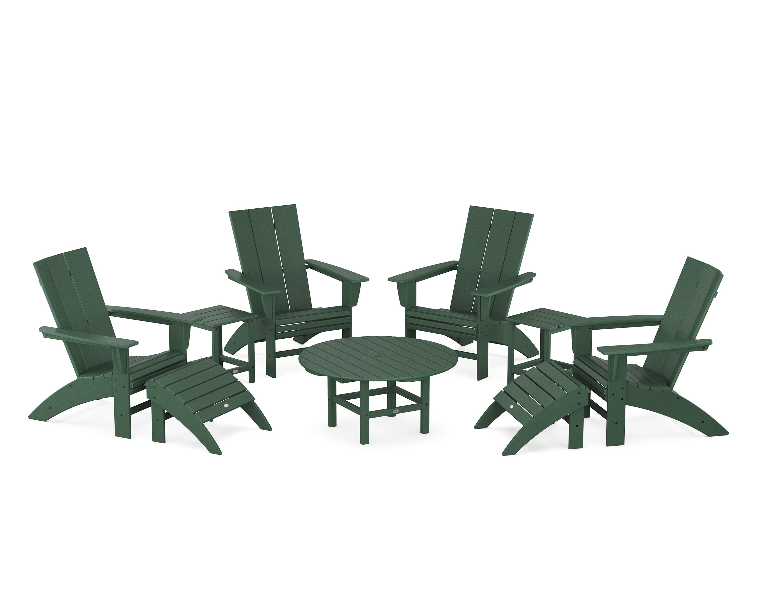 POLYWOOD® Modern Curveback Adirondack Chair 9-Piece Conversation Set in Green