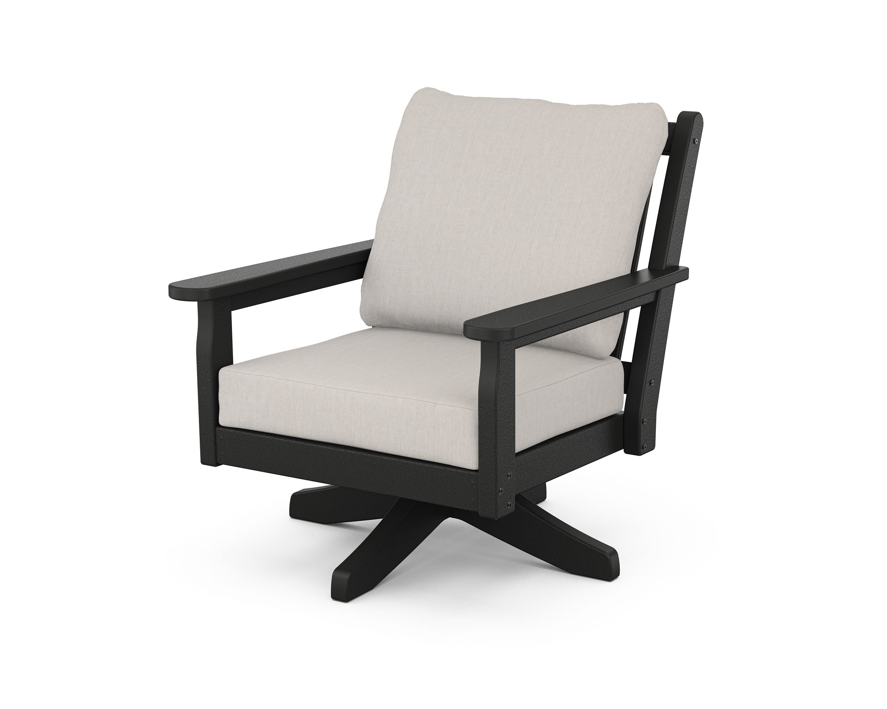 POLYWOOD Chippendale Deep Seating Swivel Chair in Black / Cast Ash