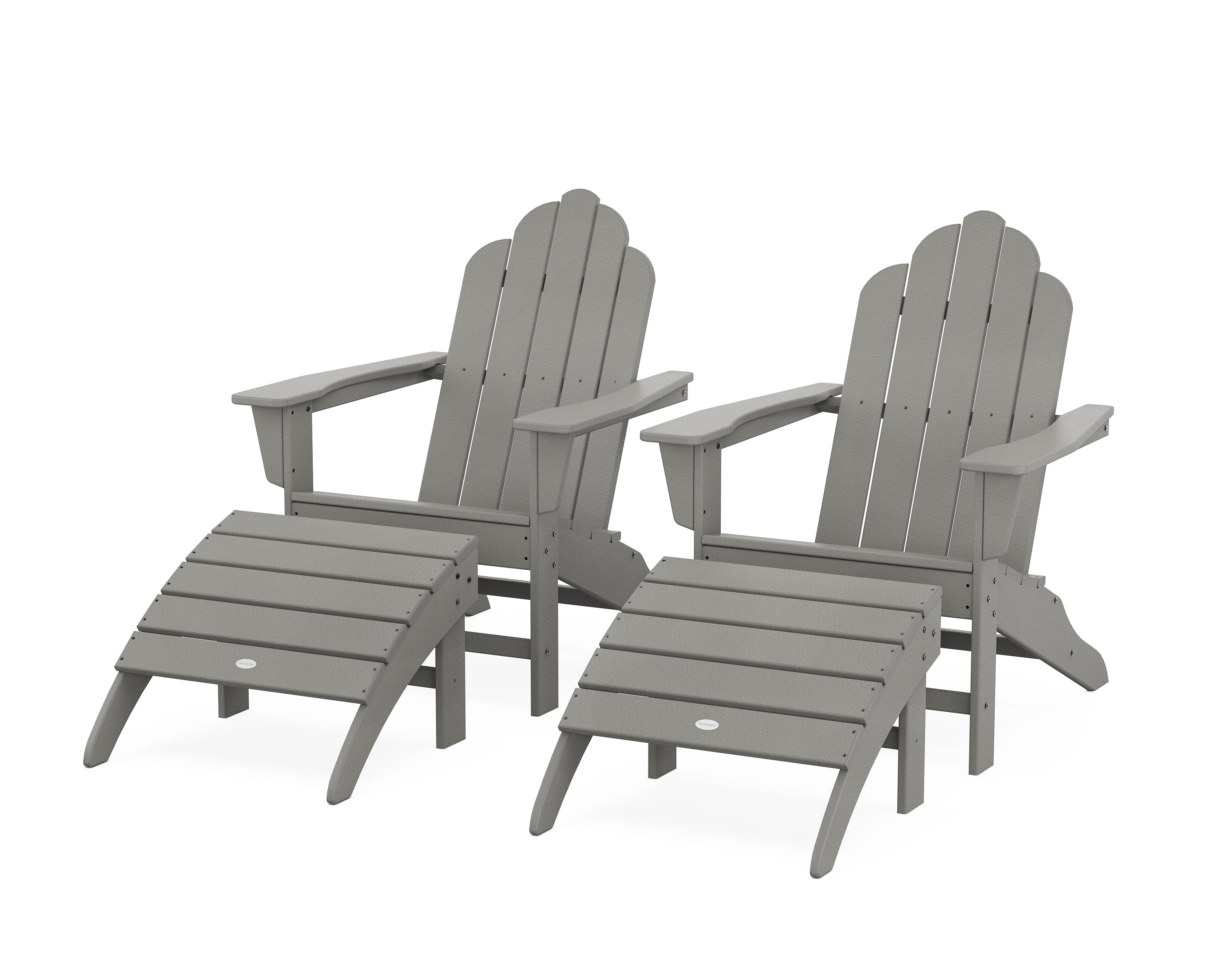 POLYWOOD Long Island Adirondack Chair 4-Piece Set with Ottomans in Slate Grey