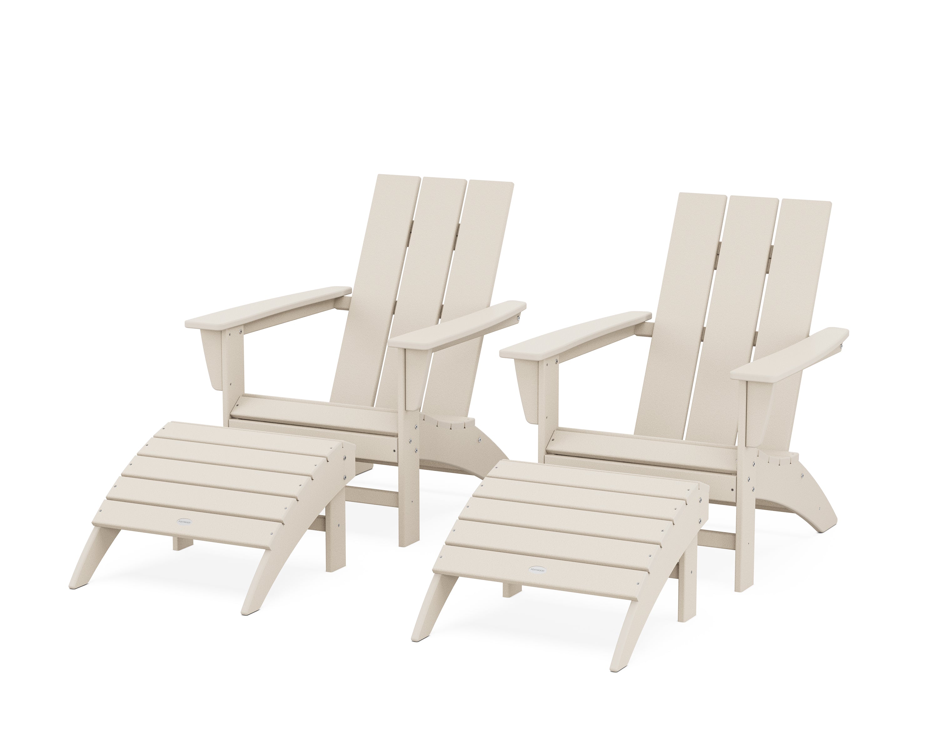 POLYWOOD® Modern Adirondack Chair 4-Piece Set with Ottomans in Sand