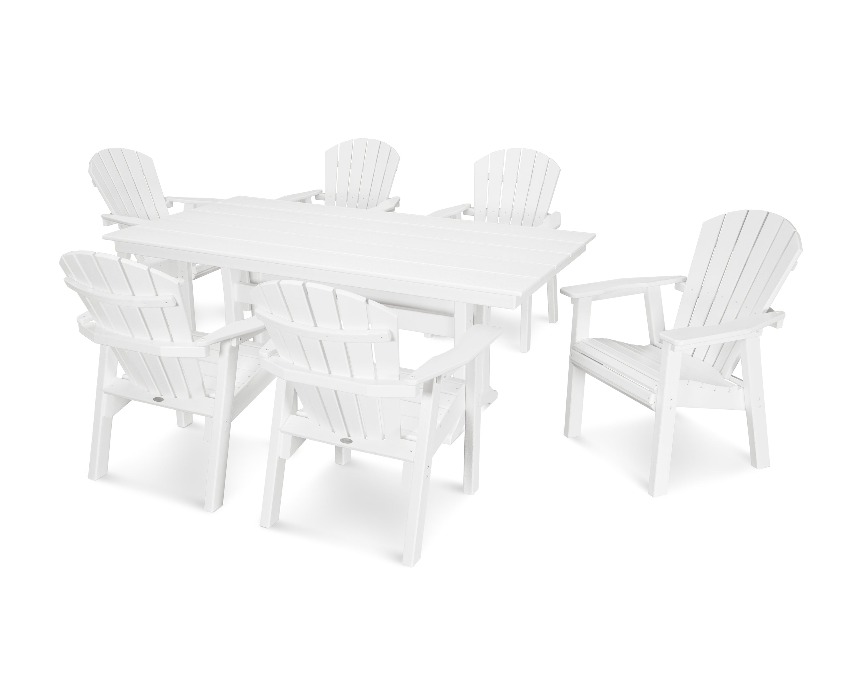 POLYWOOD® Seashell 7- Piece Farmhouse Dining Set with Trestle Legs in White