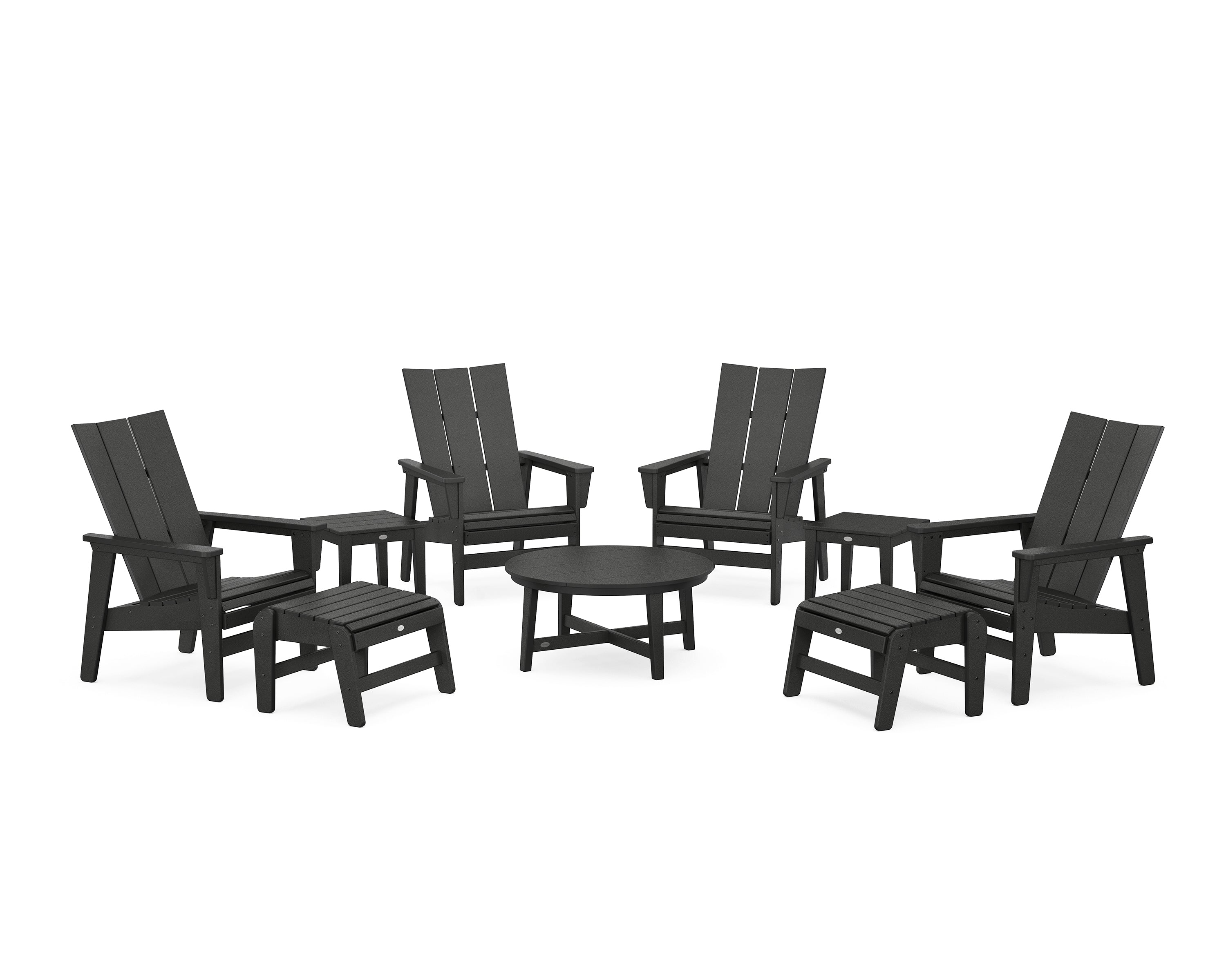 POLYWOOD® Modern Grand Upright Adirondack 9-Piece Conversation Set in Black