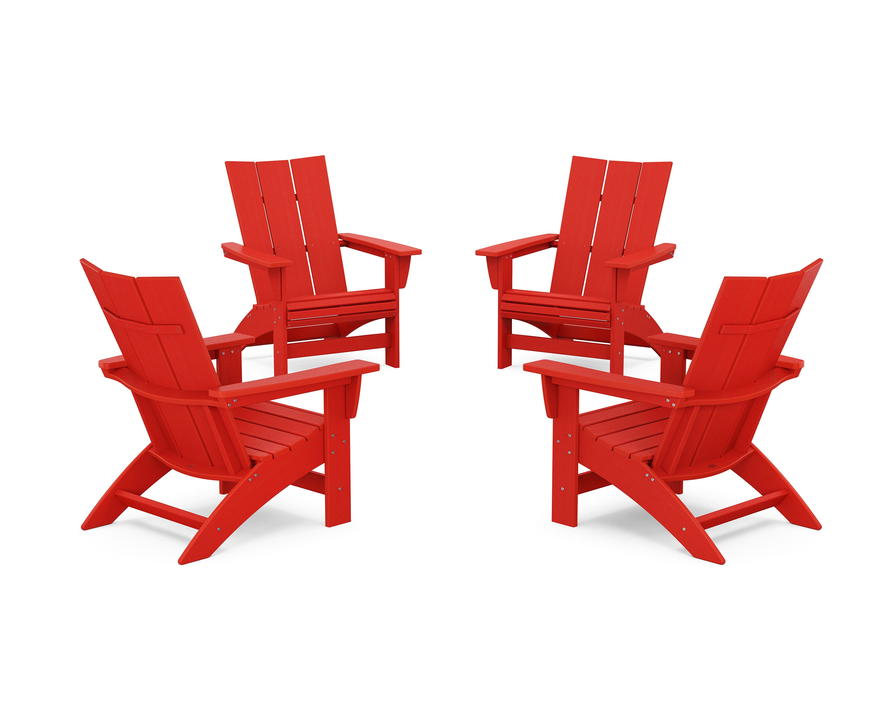 POLYWOOD 4-Piece Modern Grand Adirondack Chair Conversation Set in Sunset Red