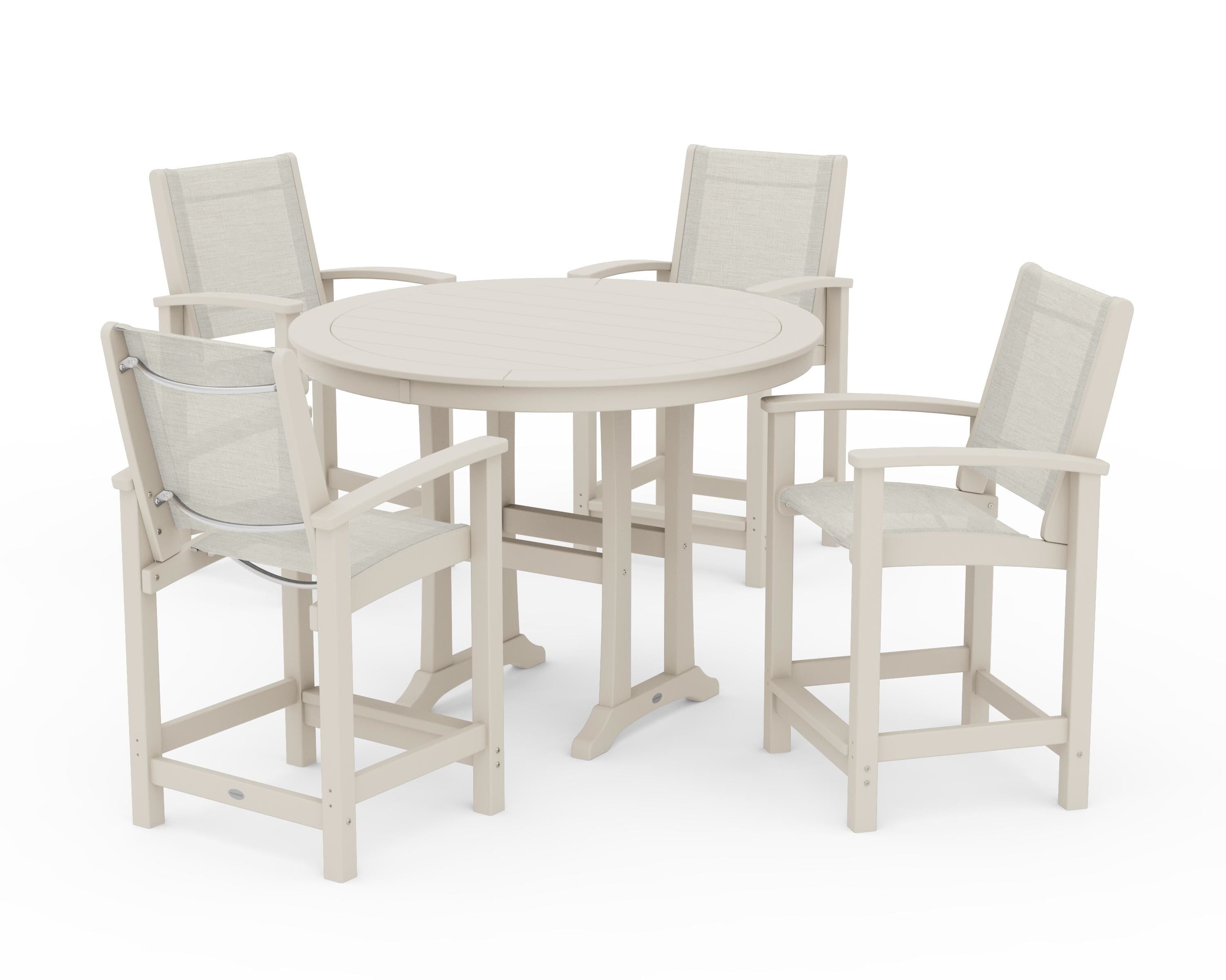 POLYWOOD Coastal 5-Piece Counter Set in Sand / Parchment Sling