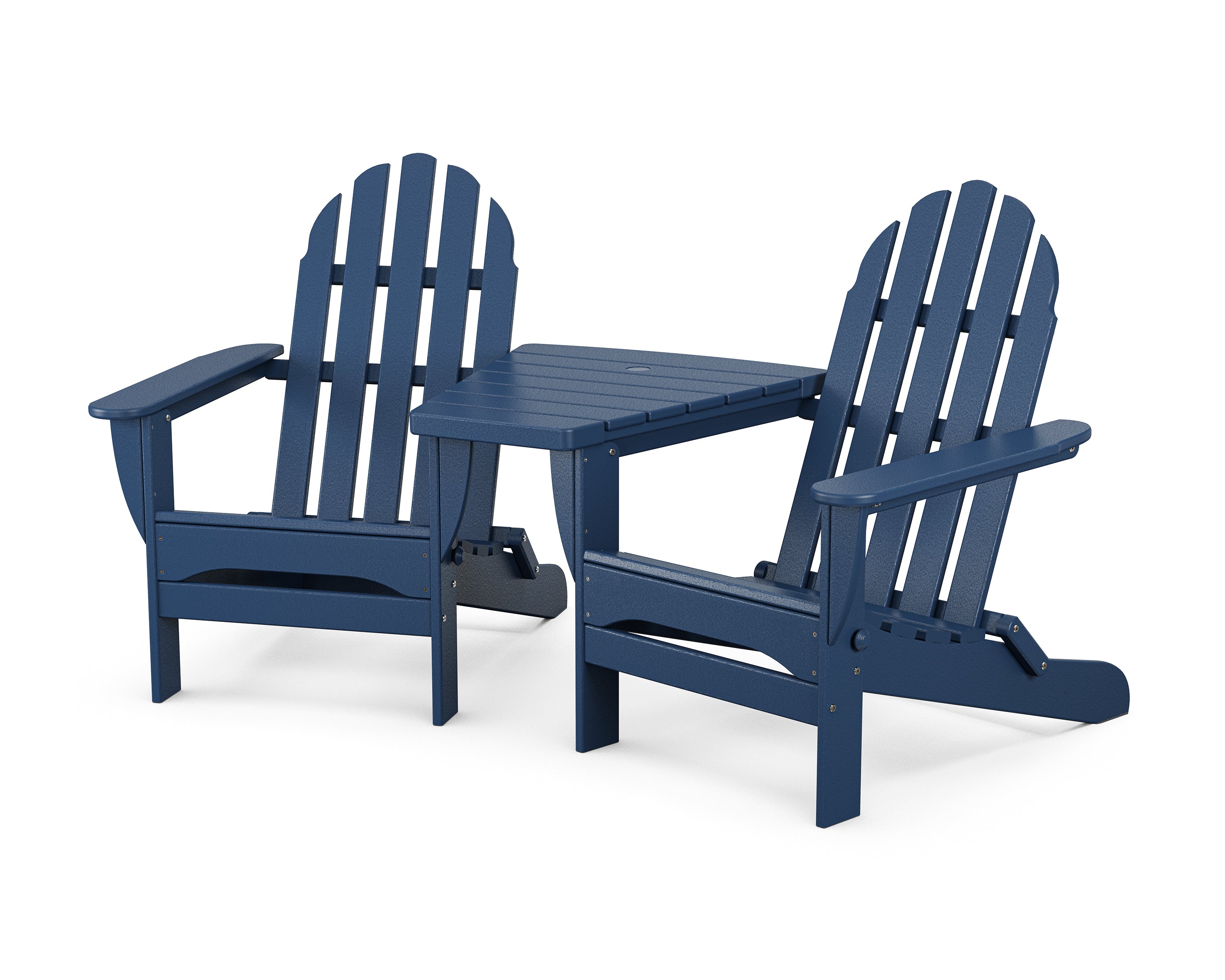 POLYWOOD® Classic Folding Adirondacks with Angled Connecting Table in Navy