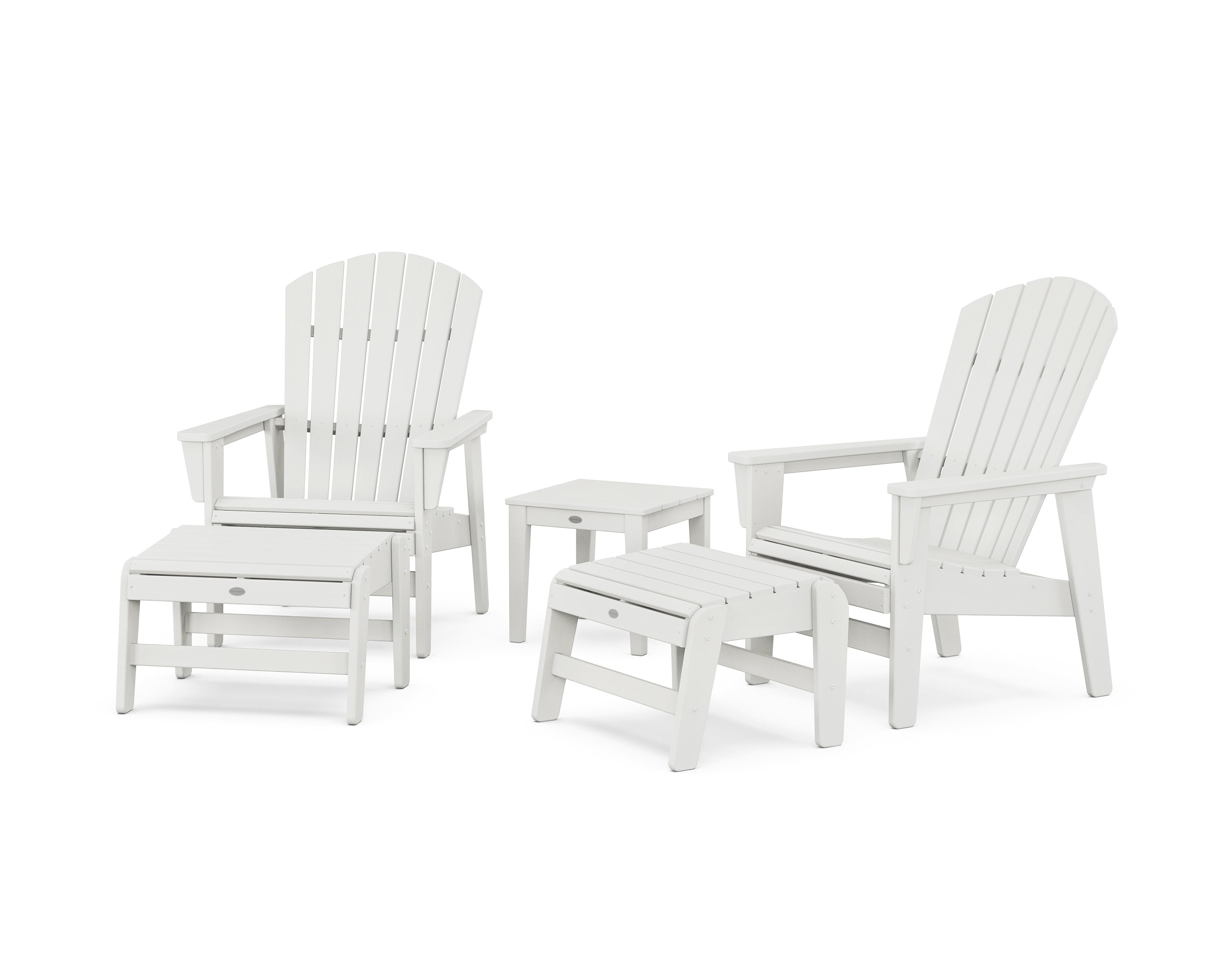 POLYWOOD 5-Piece Nautical Grand Upright Adirondack Set with Ottomans and Side Table in Vintage White