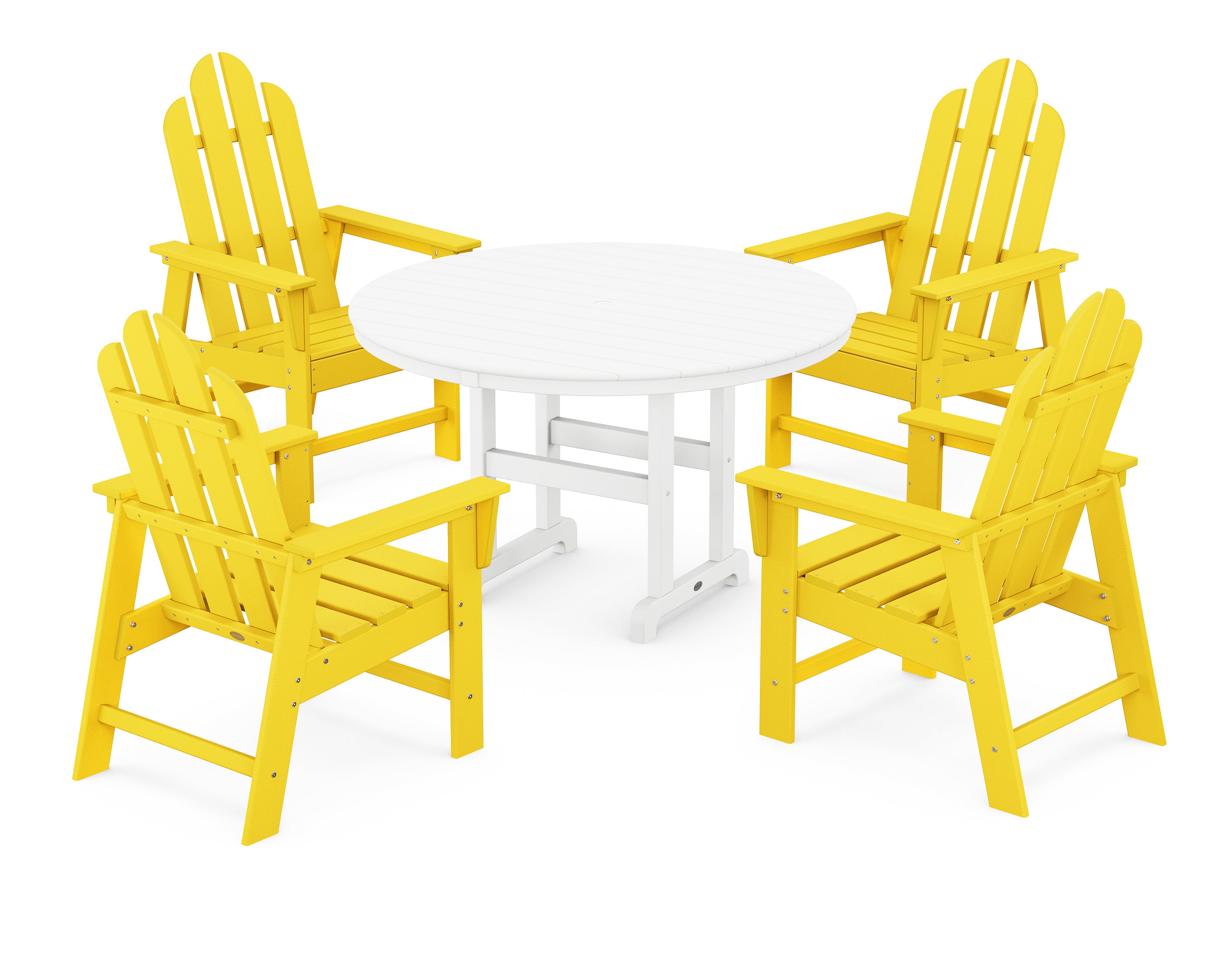 POLYWOOD® Long Island 5-Piece Round Farmhouse Dining Set in Lemon / White