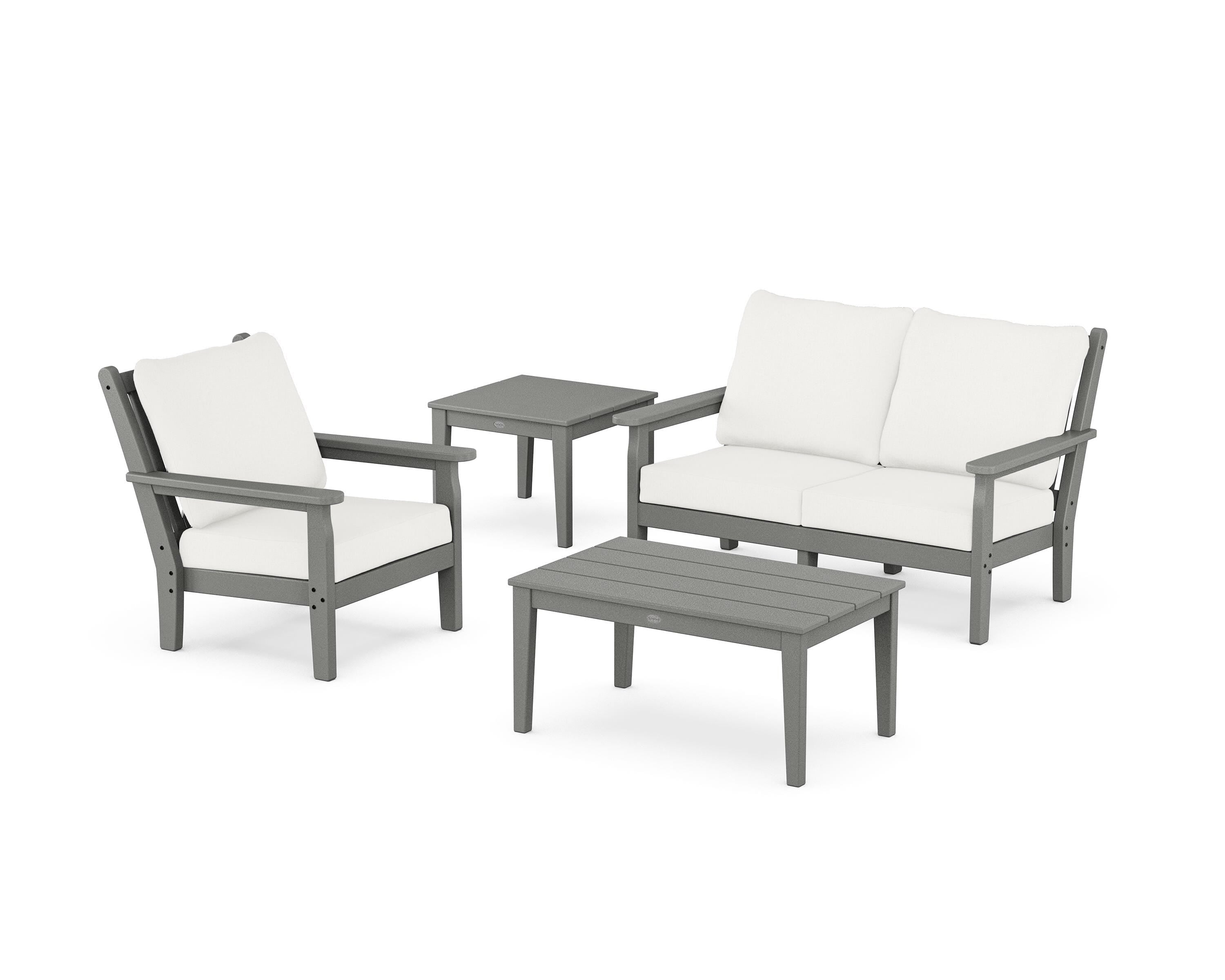 POLYWOOD Chippendale 4-Piece Deep Seating Set in Slate Grey / Natural Linen