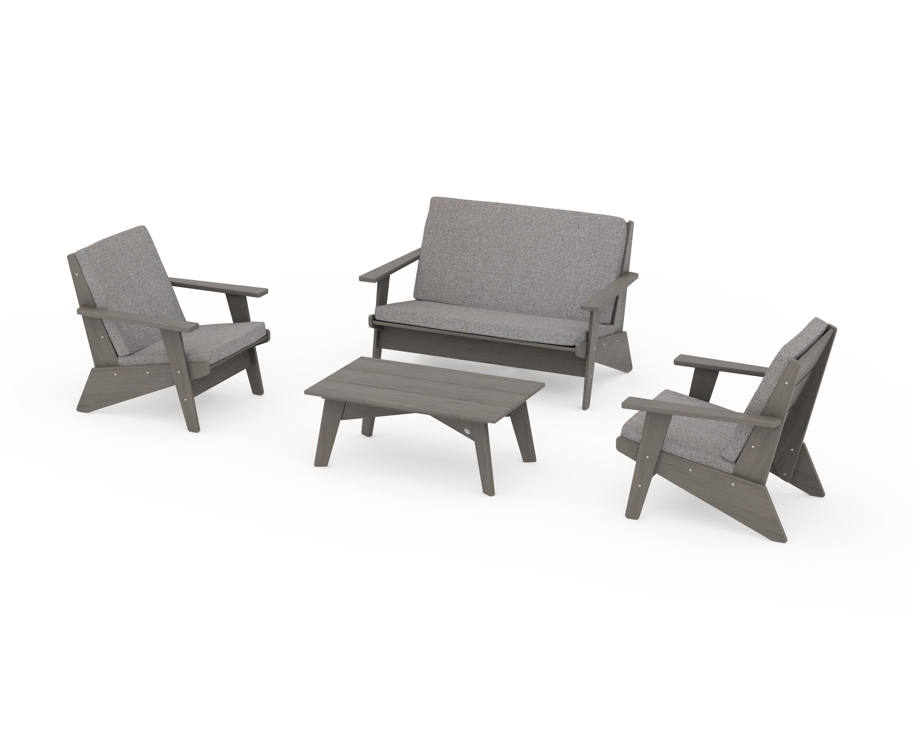 POLYWOOD Riviera Modern Lounge 4-Piece Set in Driftwood / Grey Mist
