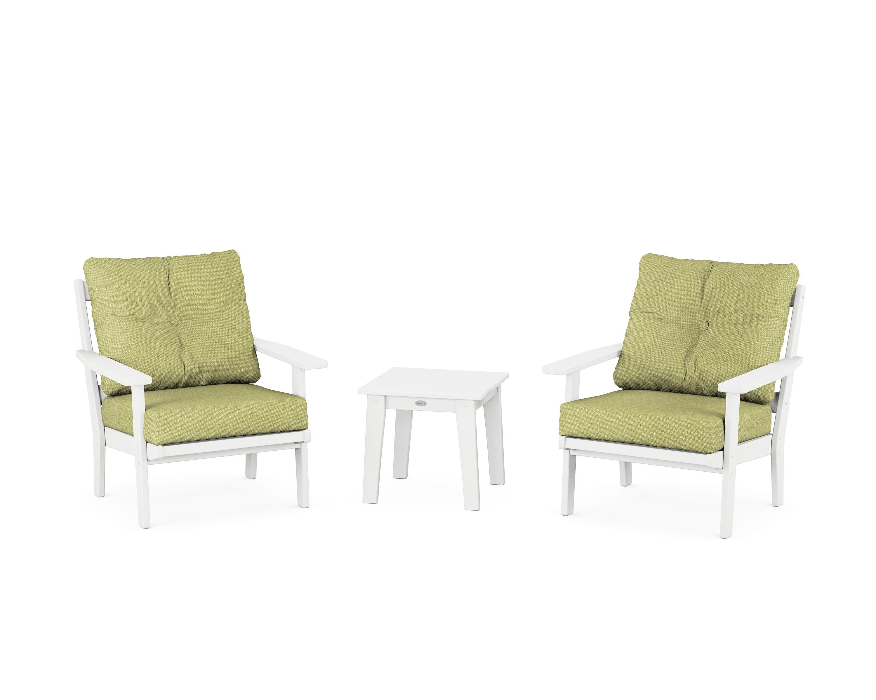 POLYWOOD Prairie 3-Piece Deep Seating Set in White / Chartreuse Boucle