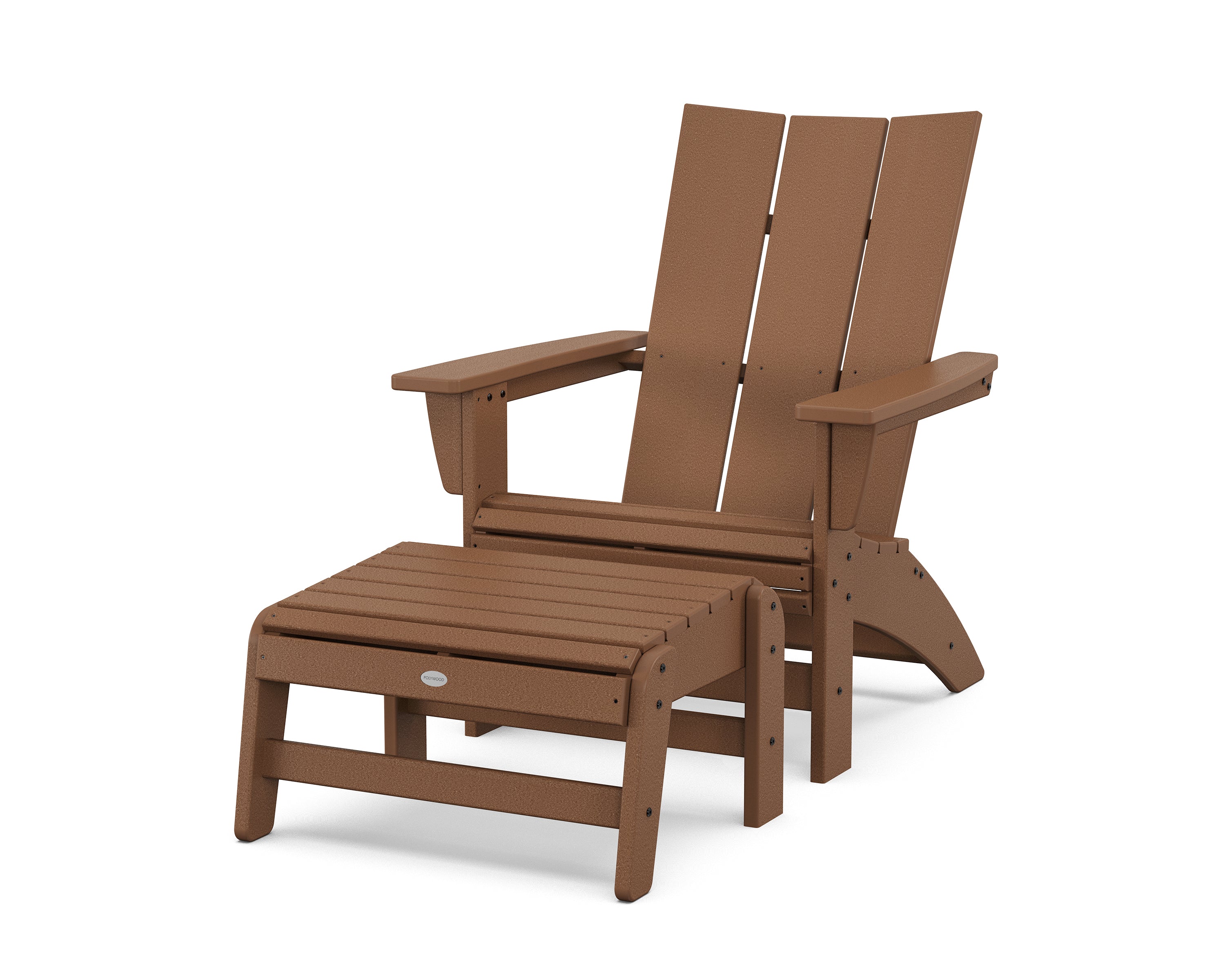 POLYWOOD Modern Grand Adirondack Chair with Ottoman in Teak