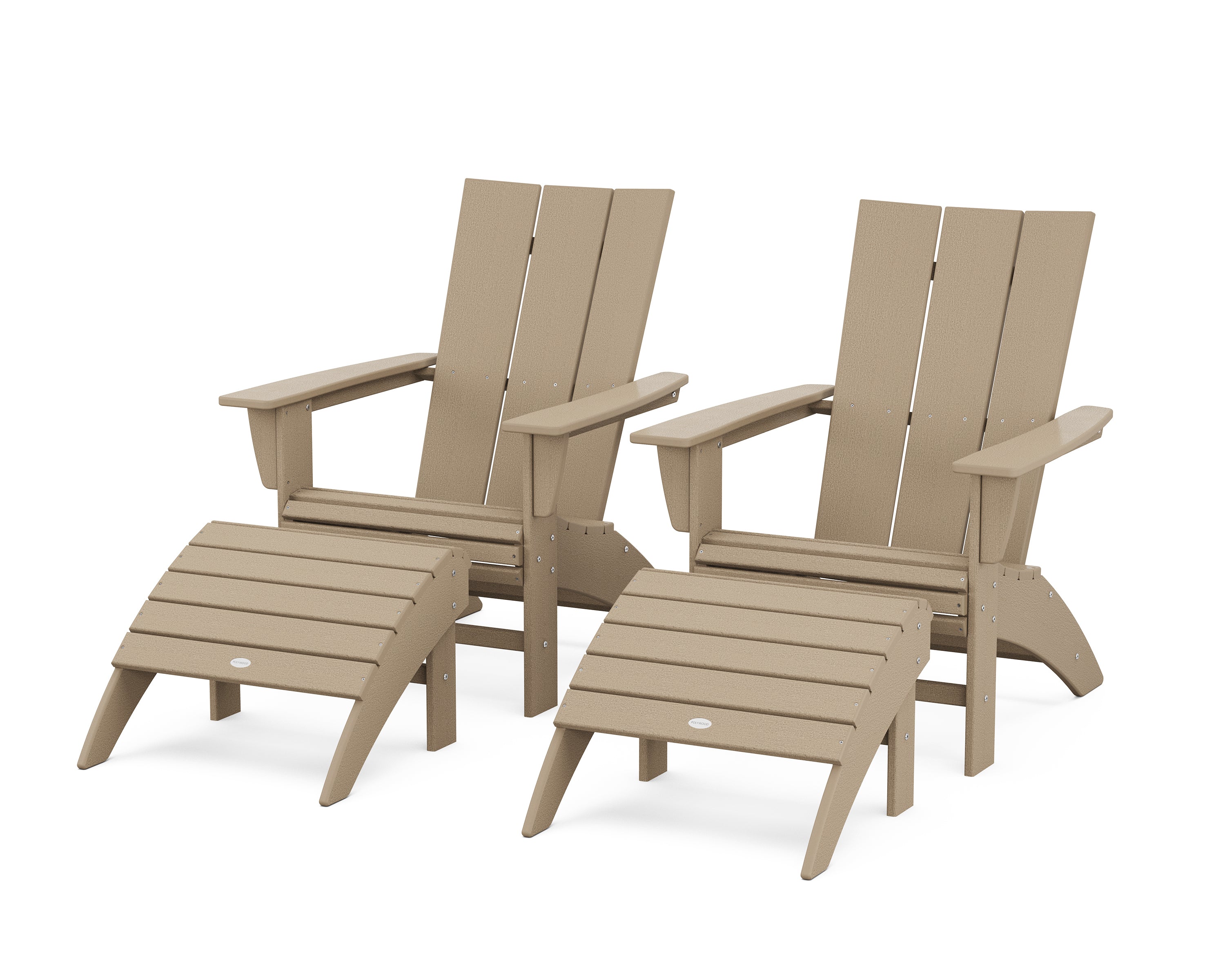 POLYWOOD® Modern Curveback Adirondack Chair 4-Piece Set with Ottomans in Vintage Sahara