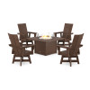 POLYWOOD® Modern 4-Piece Curveback Upright Adirondack Conversation Set with Fire Pit Table in Mahogany
