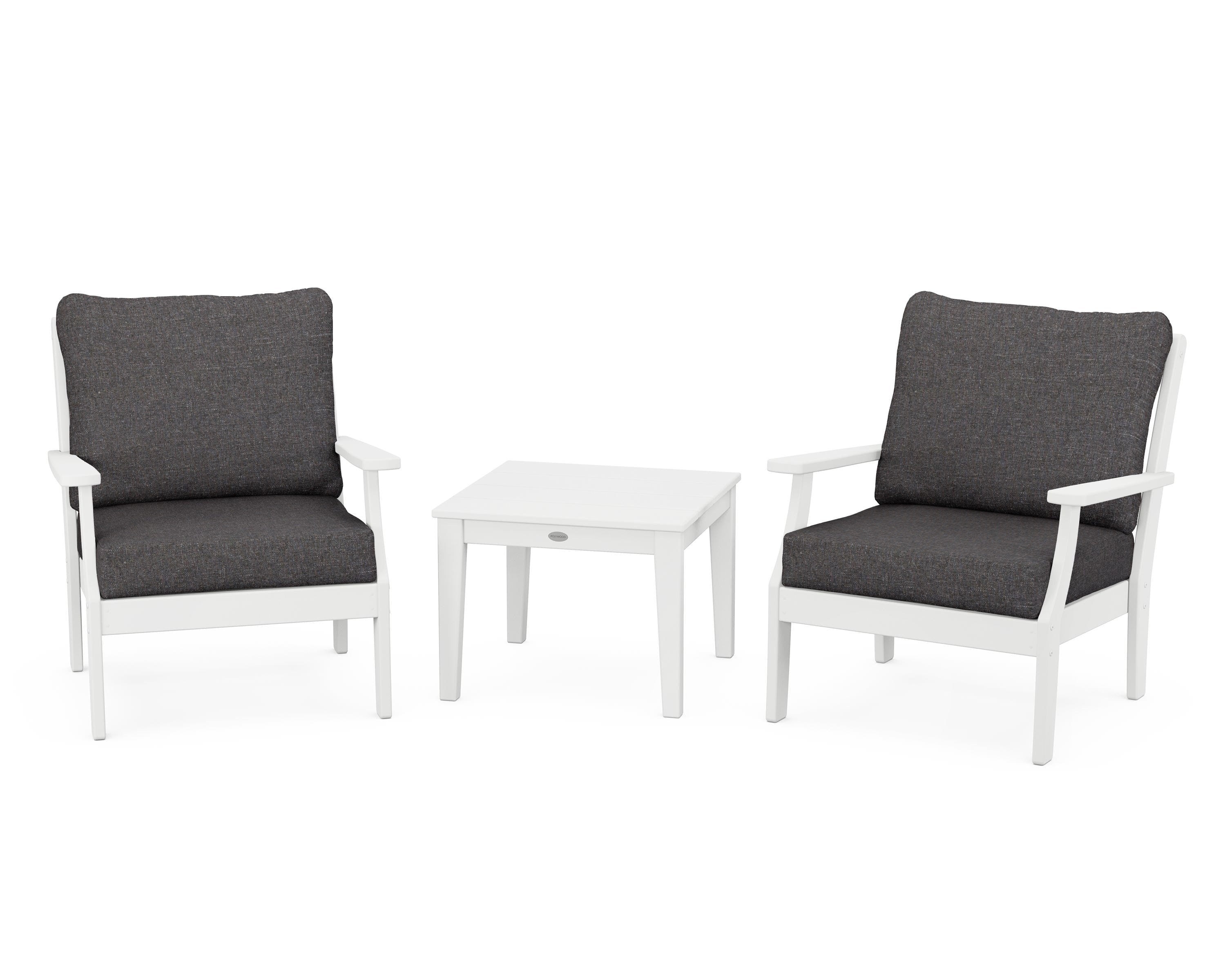 POLYWOOD Braxton 3-Piece Deep Seating Set in White / Ash Charcoal