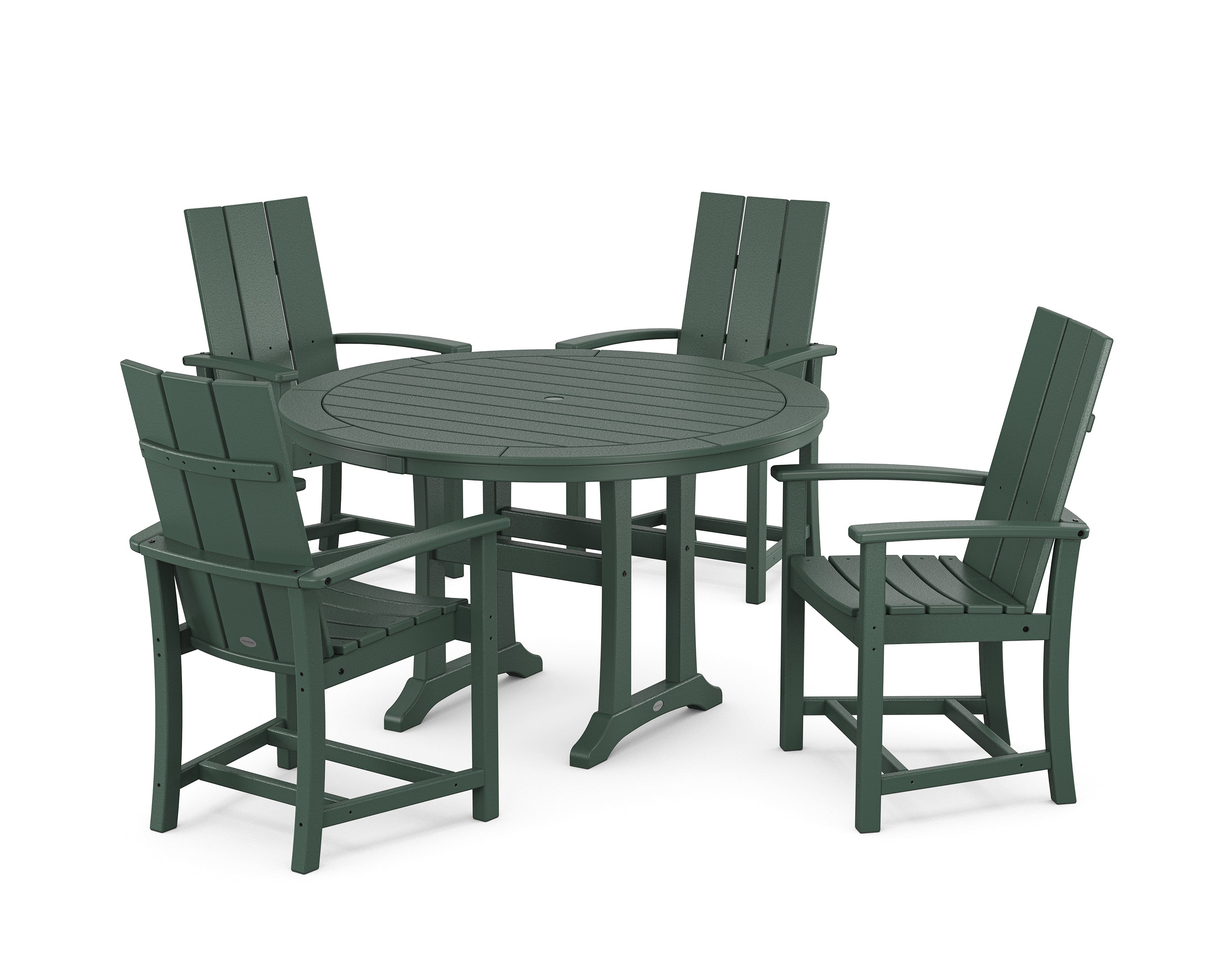 POLYWOOD® Modern Adirondack 5-Piece Round Dining Set with Trestle Legs in Green