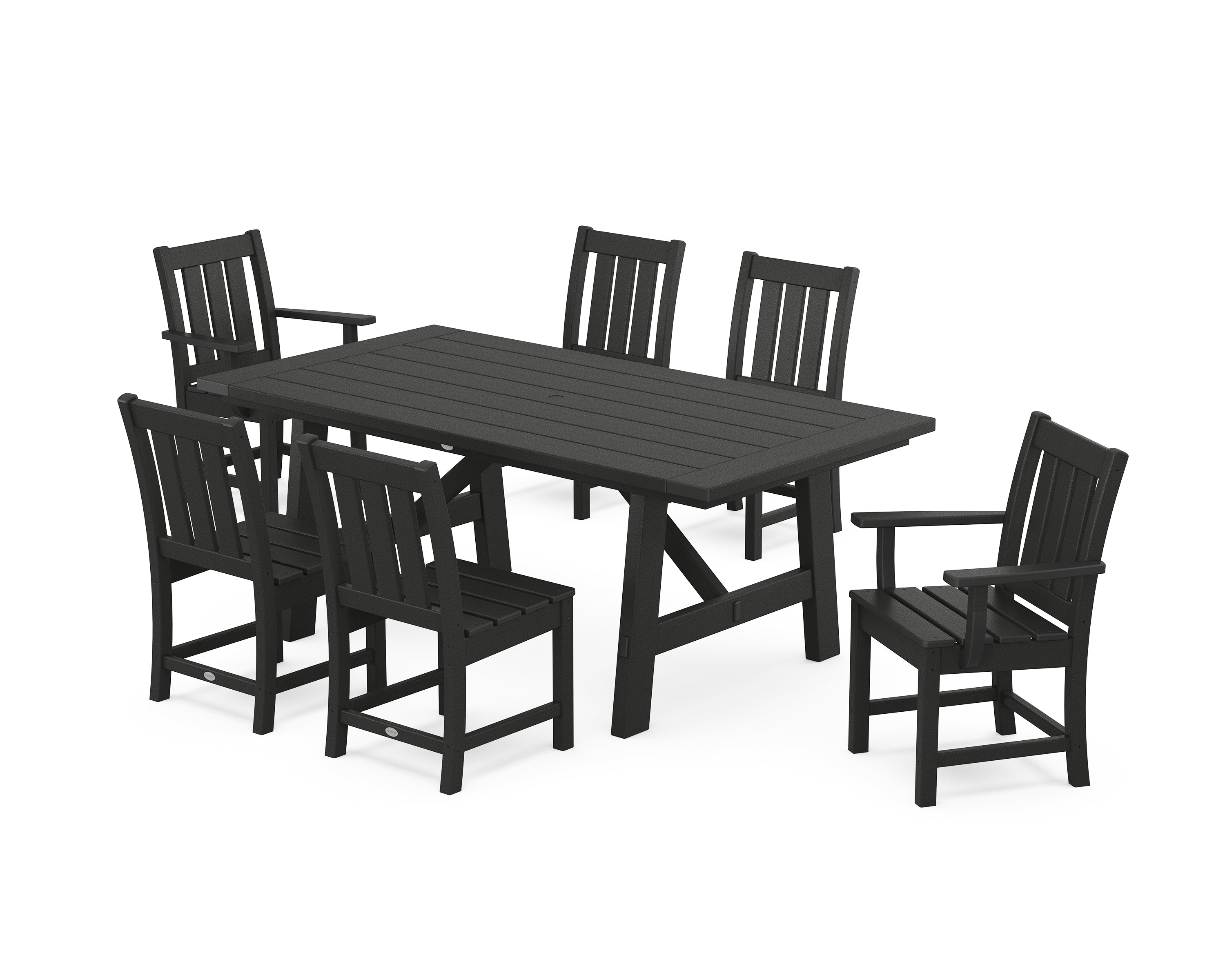 POLYWOOD Oxford 7-Piece Rustic Farmhouse Dining Set in Black