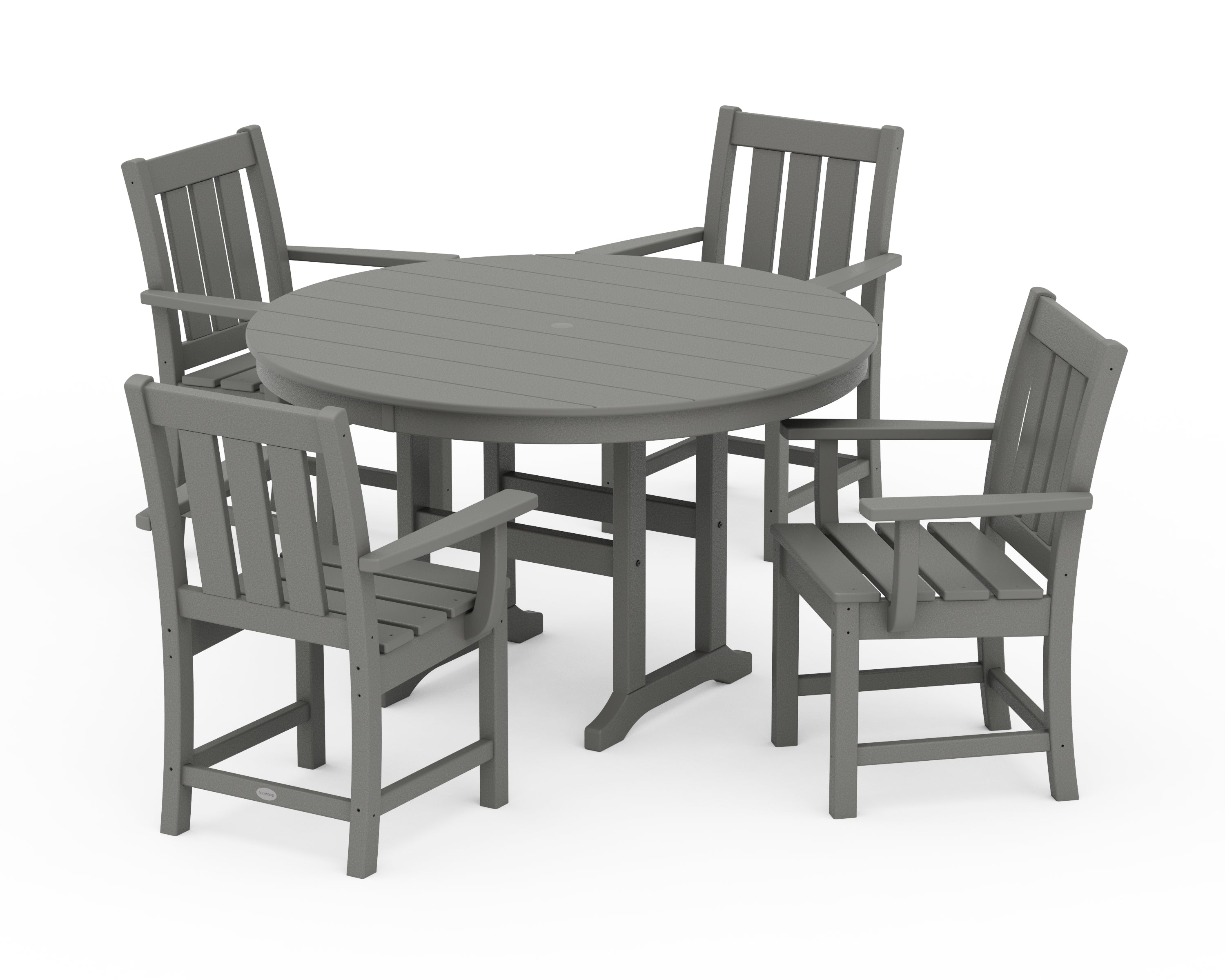 POLYWOOD Oxford 5-Piece Round Farmhouse Dining Set in Slate Grey