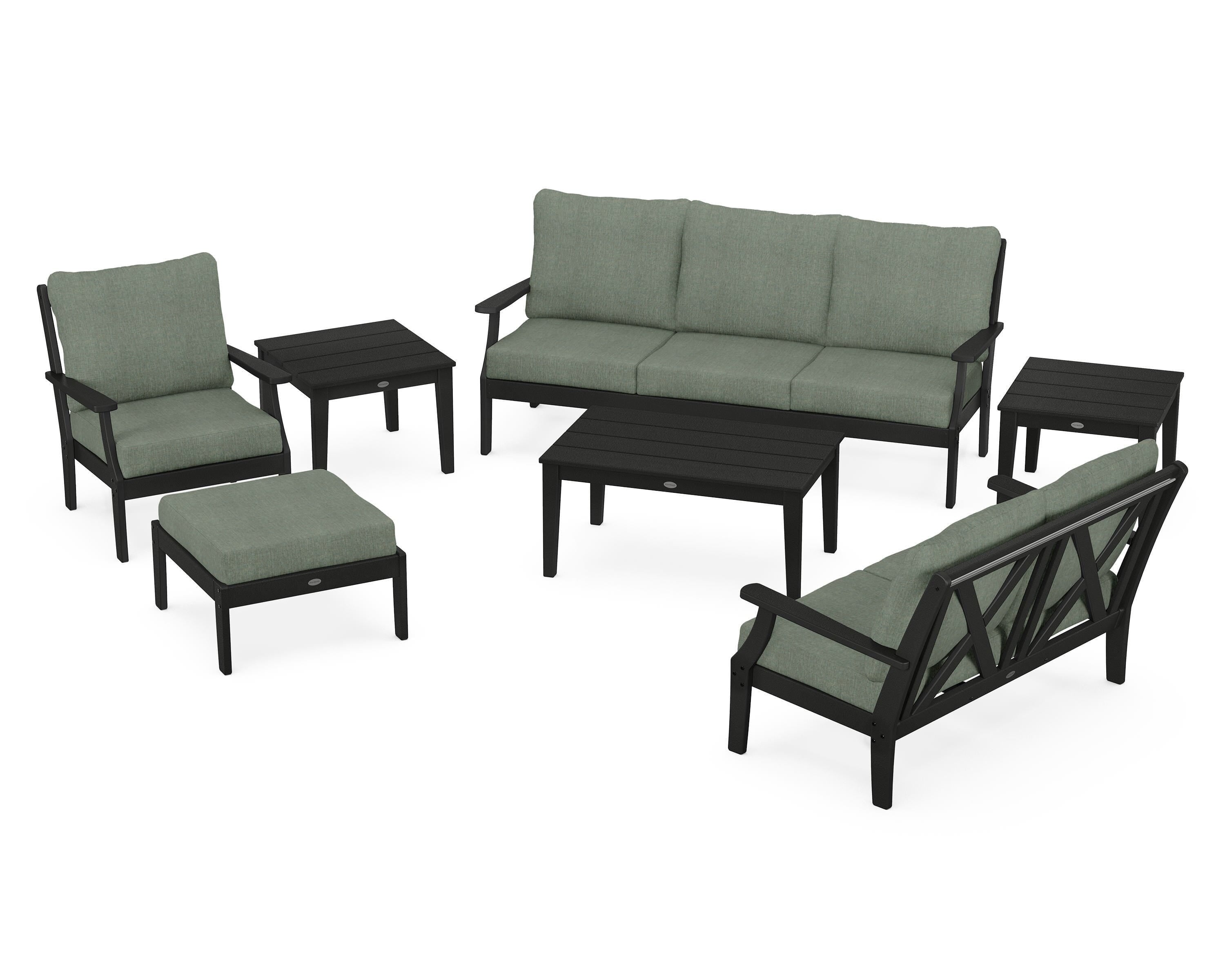 POLYWOOD Braxton 7-Piece Deep Seating Set in Black / Cast Sage