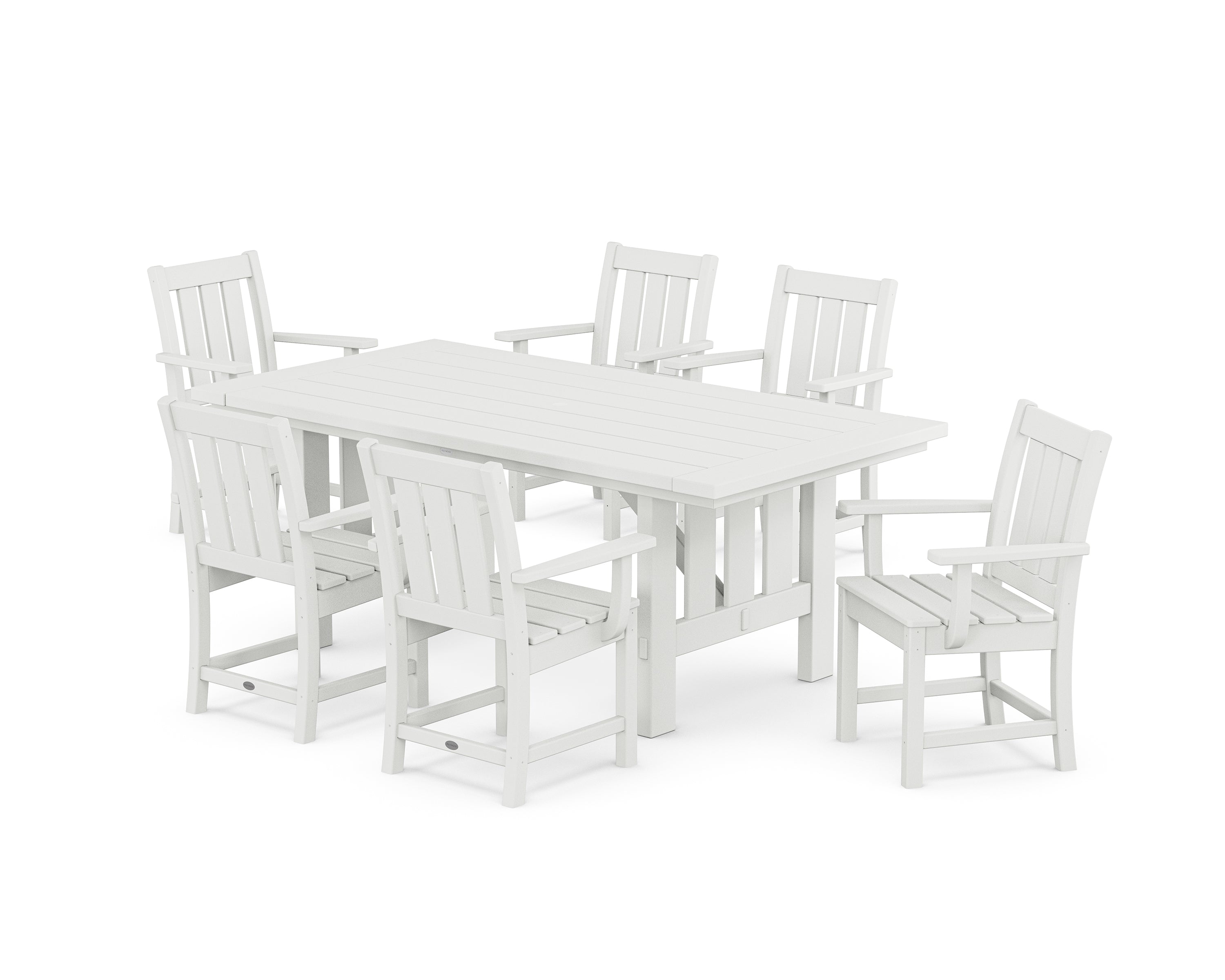 POLYWOOD Oxford Arm Chair 7-Piece Mission Dining Set in White
